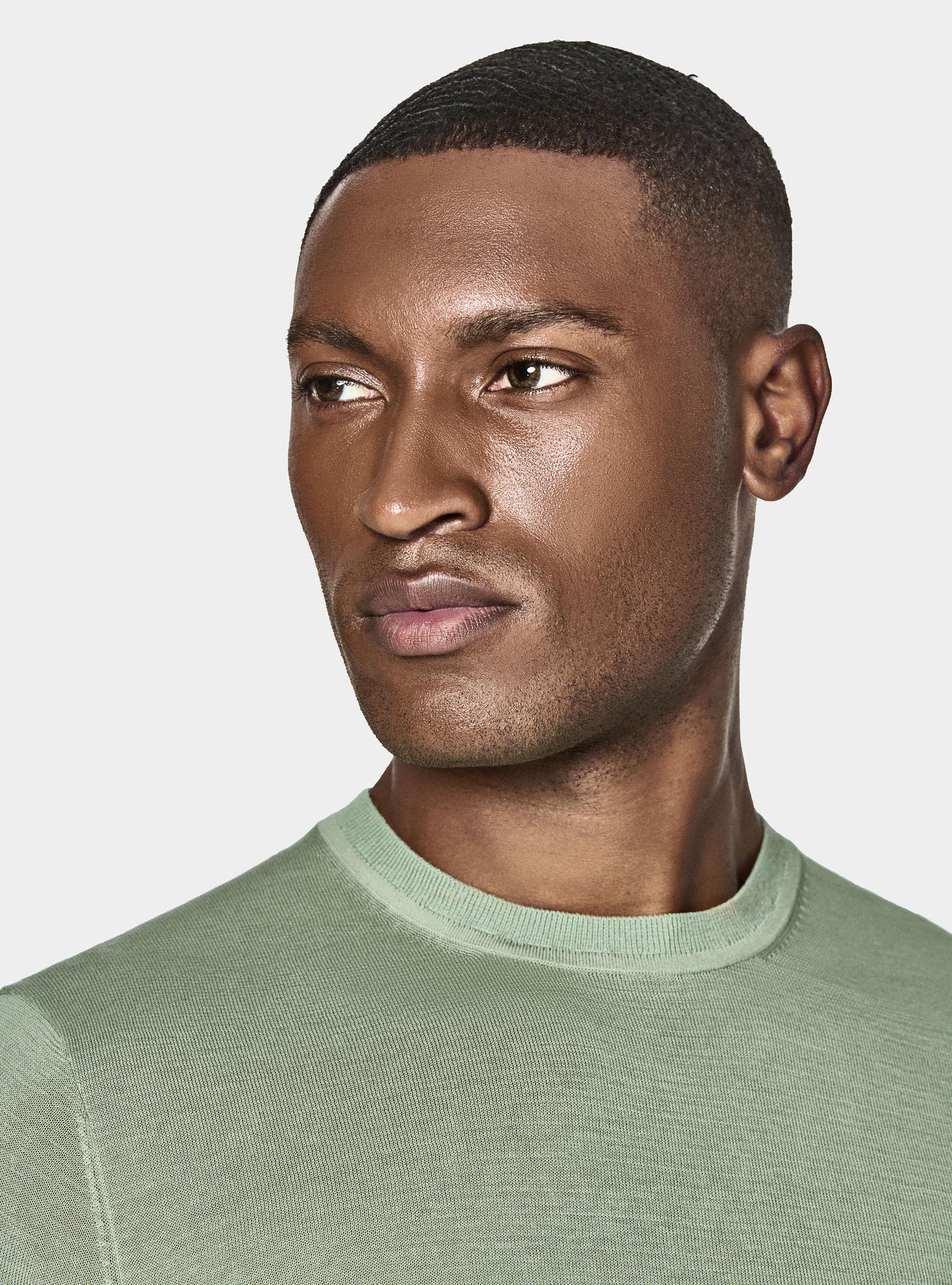 Maglia girocollo in cotone e seta, SALVIA 0602C