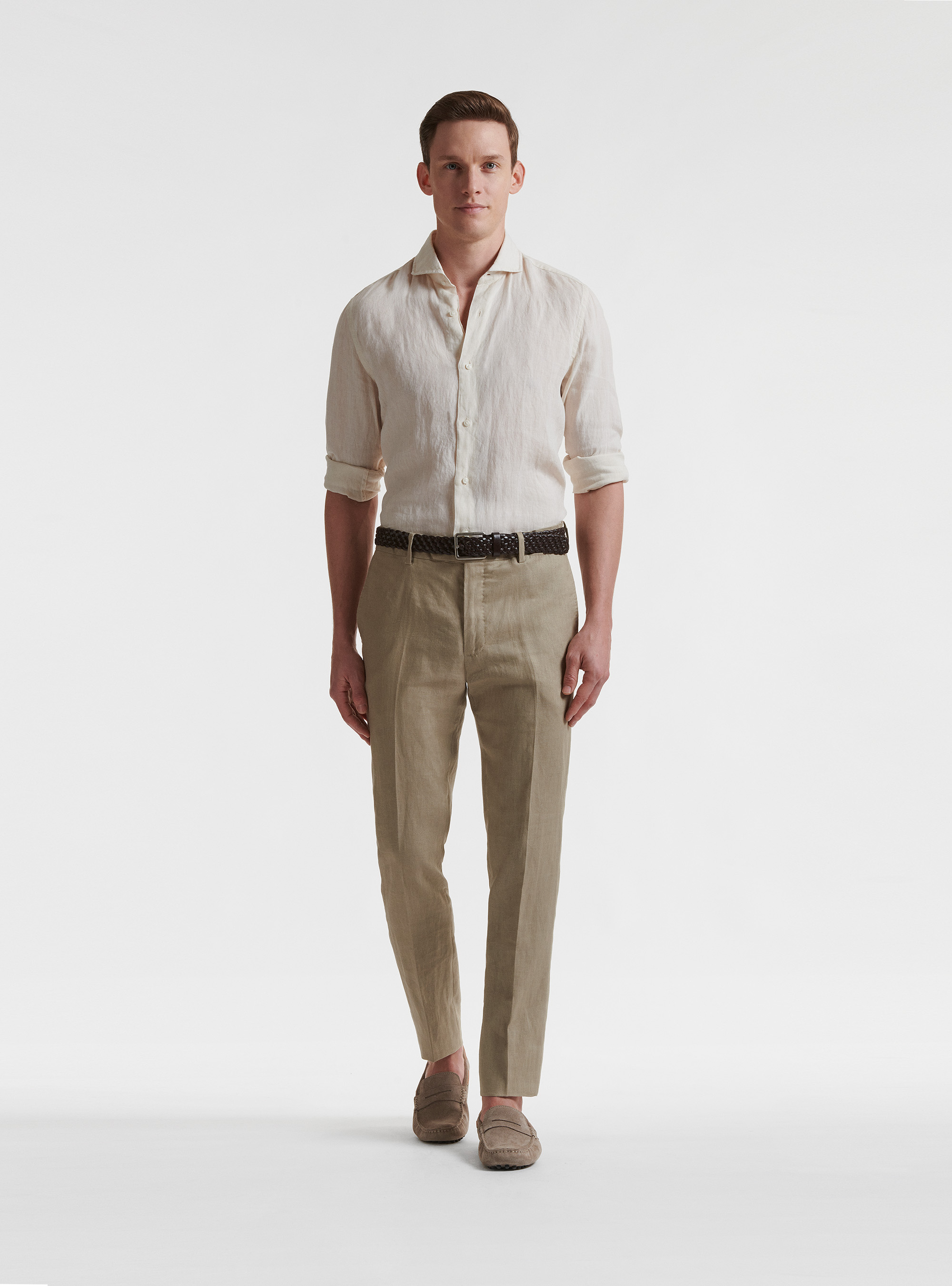 Camisa de cuello franc&eacute;s de lino puro, CRUDO