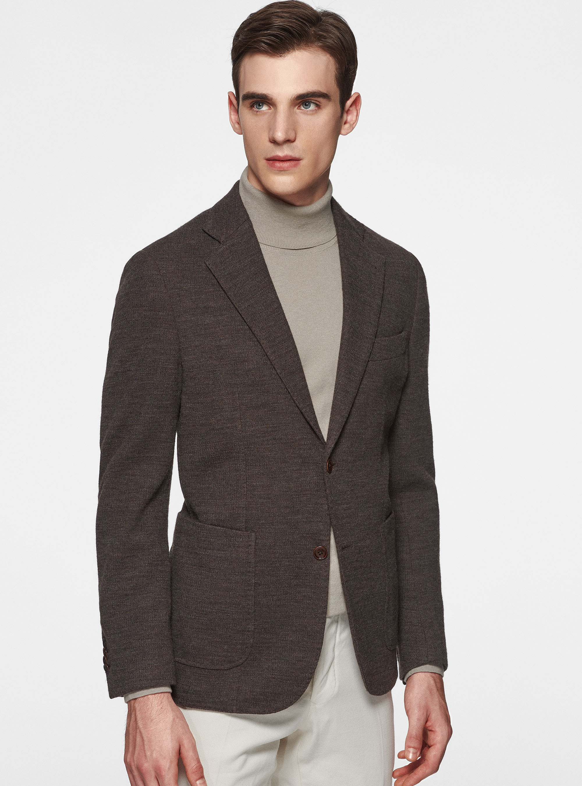 Giacca sfoderata in jersey di lana e cotone, MARRONE