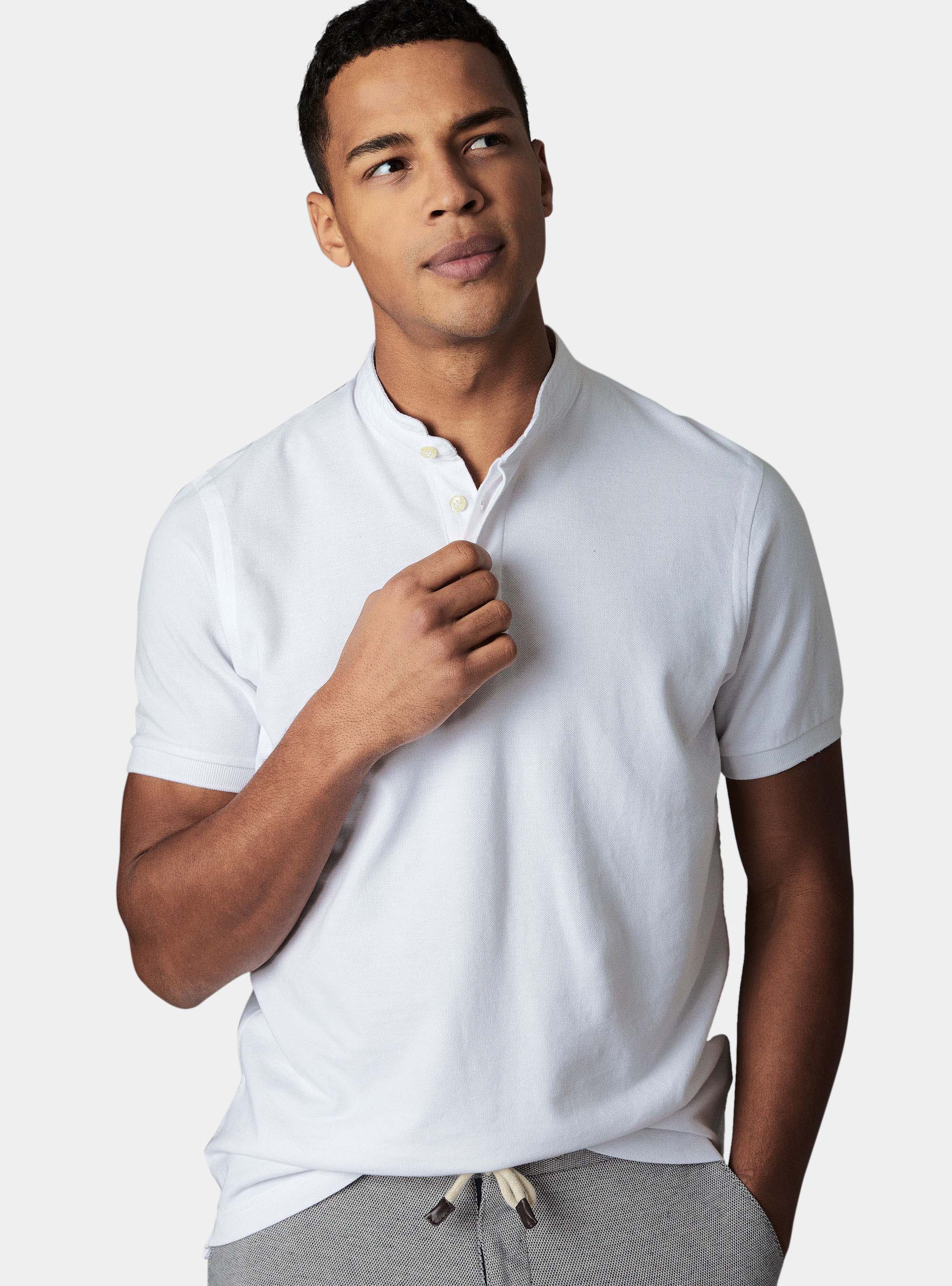 Polo con cuello coreano, BLANCO