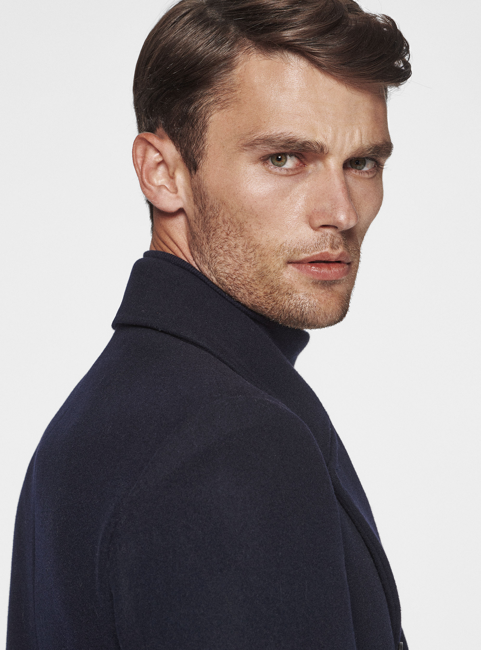 Chaquetón en mezcla de lana, AZUL MARINO