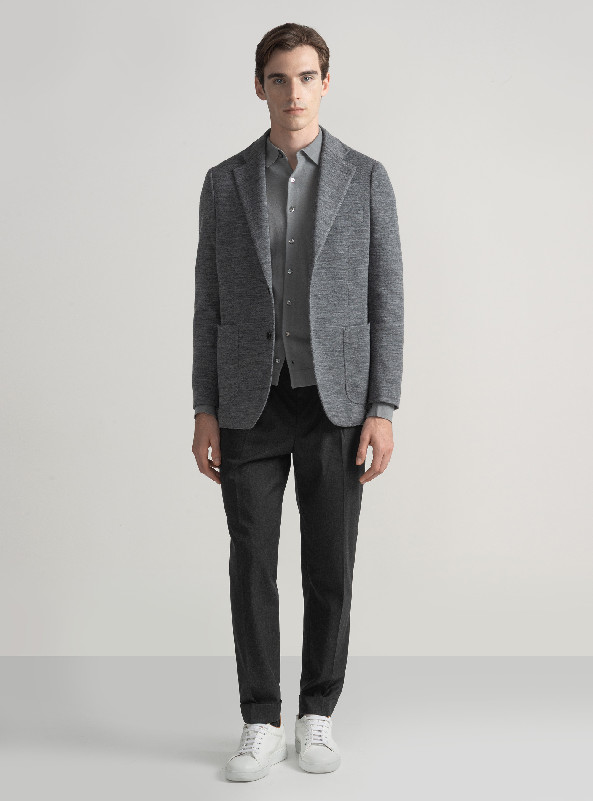 Giacca jersey in lana e cotone, GRIGIO CHIARO