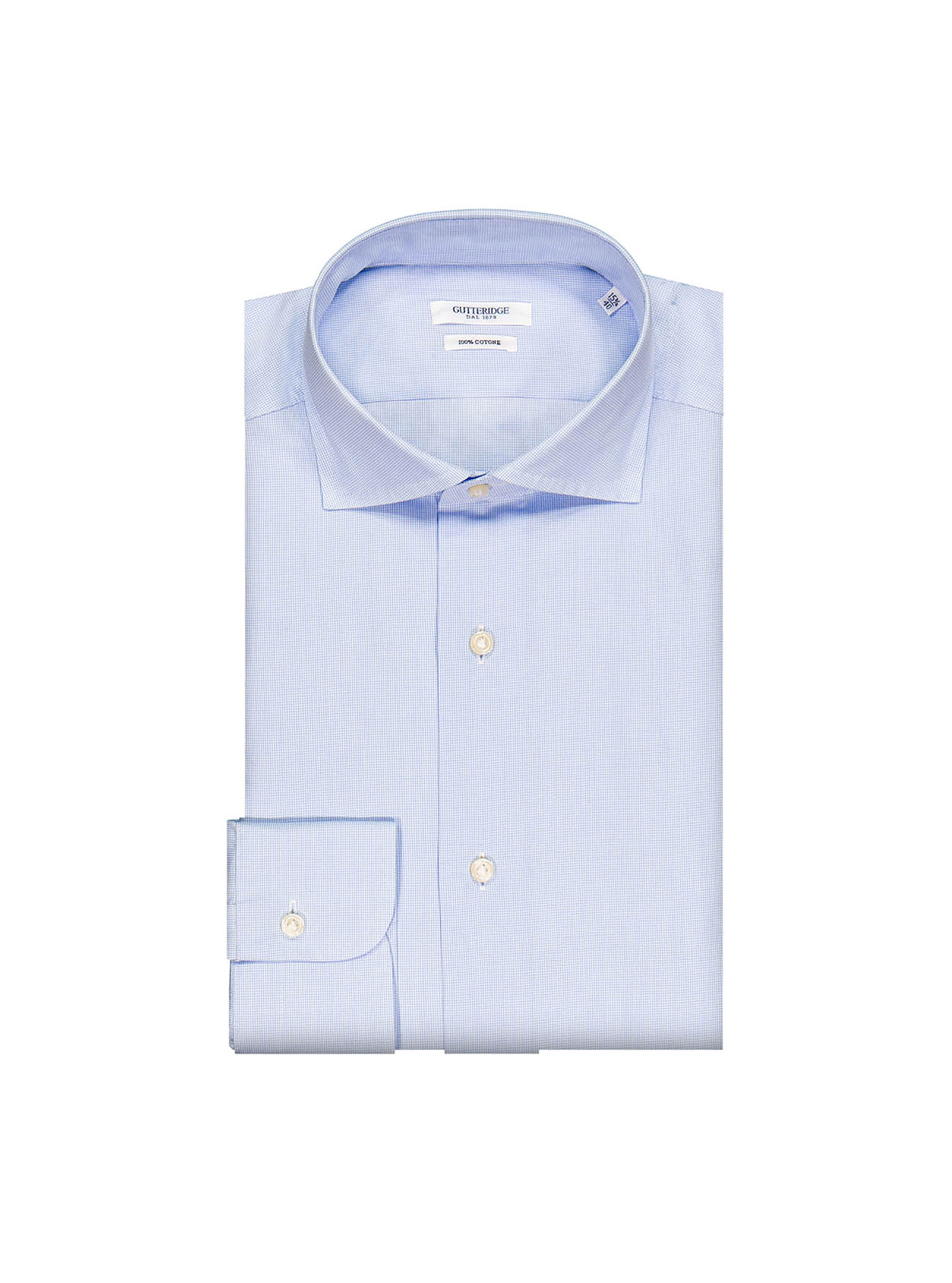 camicia collo francese micrquadretto, CELESTE