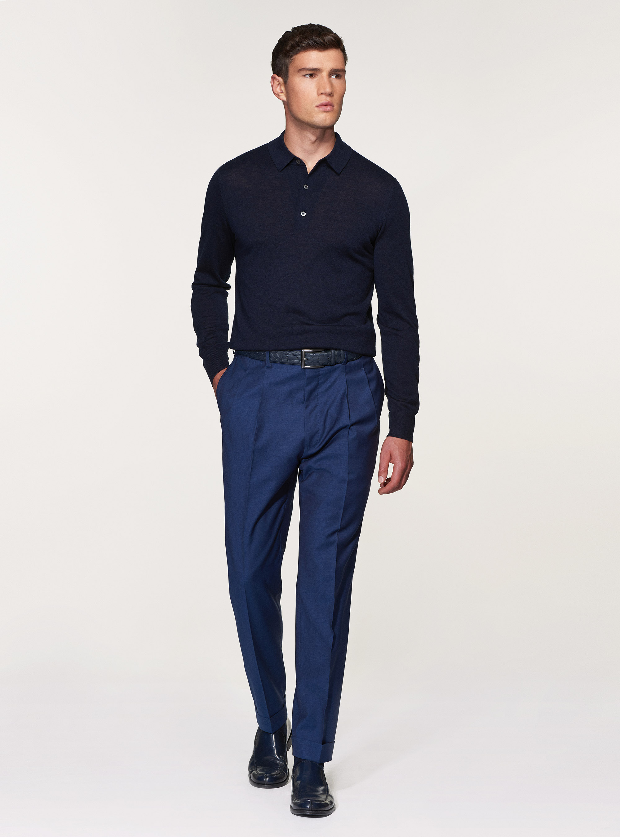 Pantaloni doppia pince in pura lana superfine 120's, BASALTO