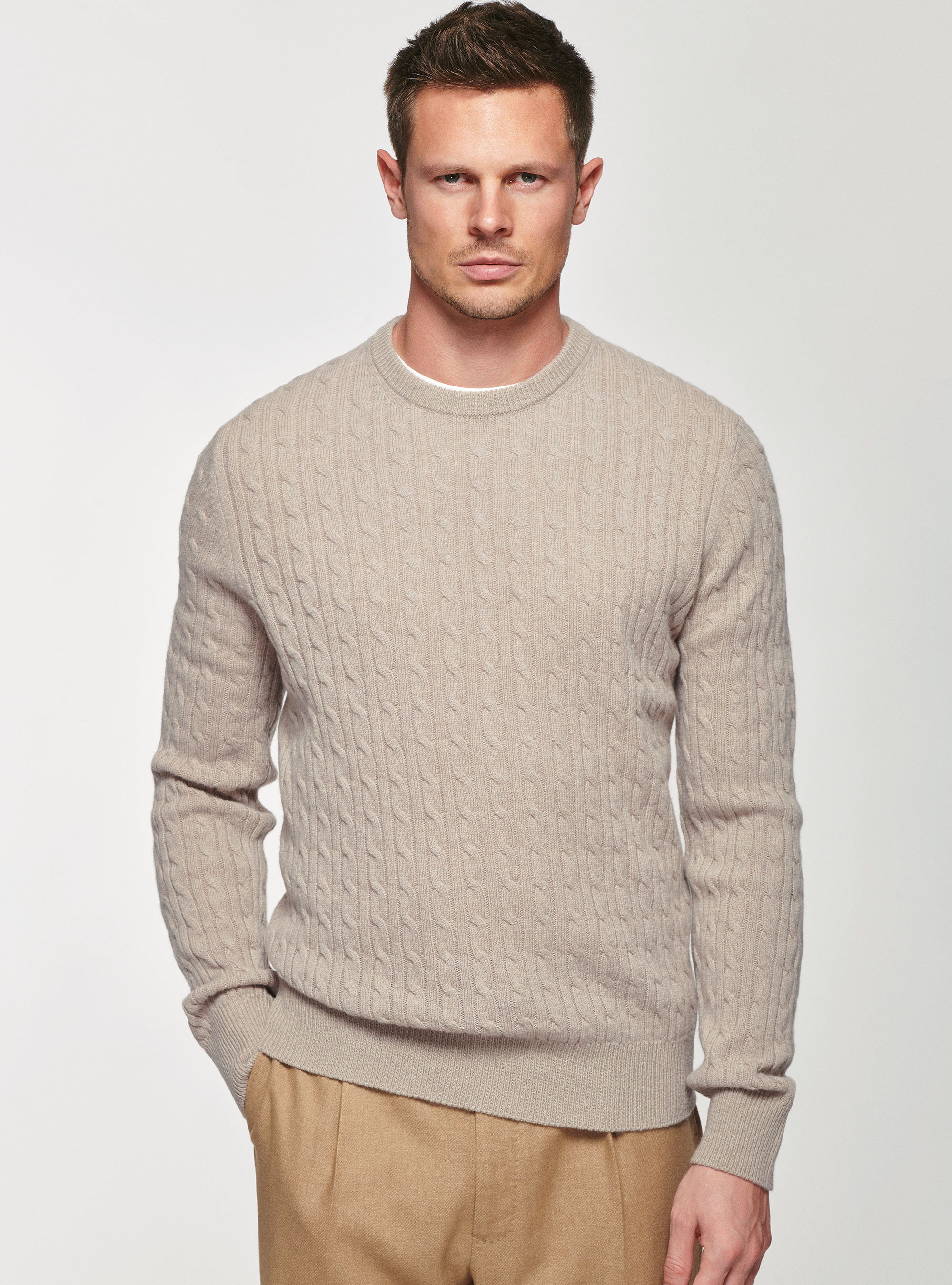 Braided lambswool sweater, SAND