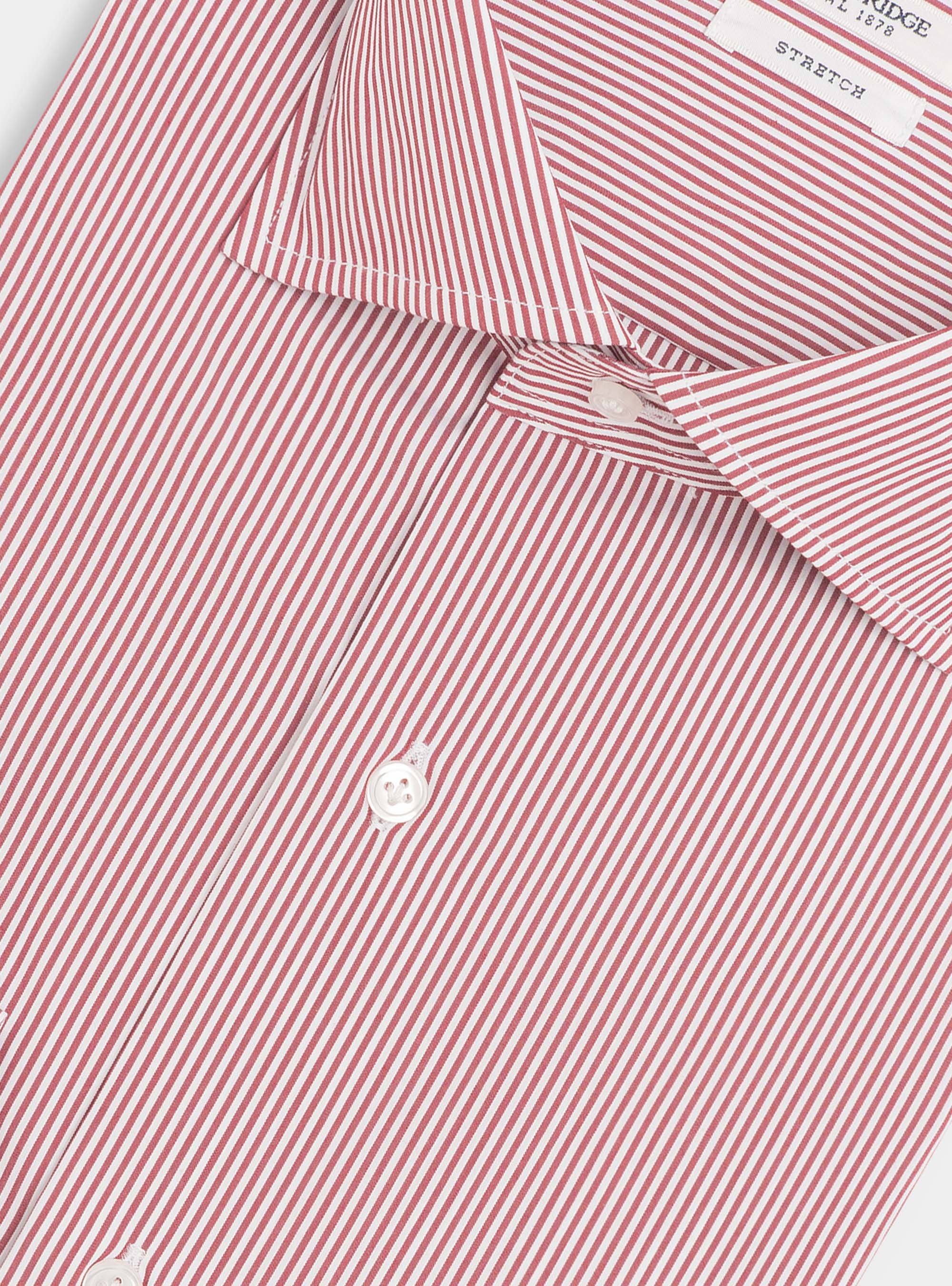 Camicia slim fit in popeline di cotone stretch rigato, BORDEAUX