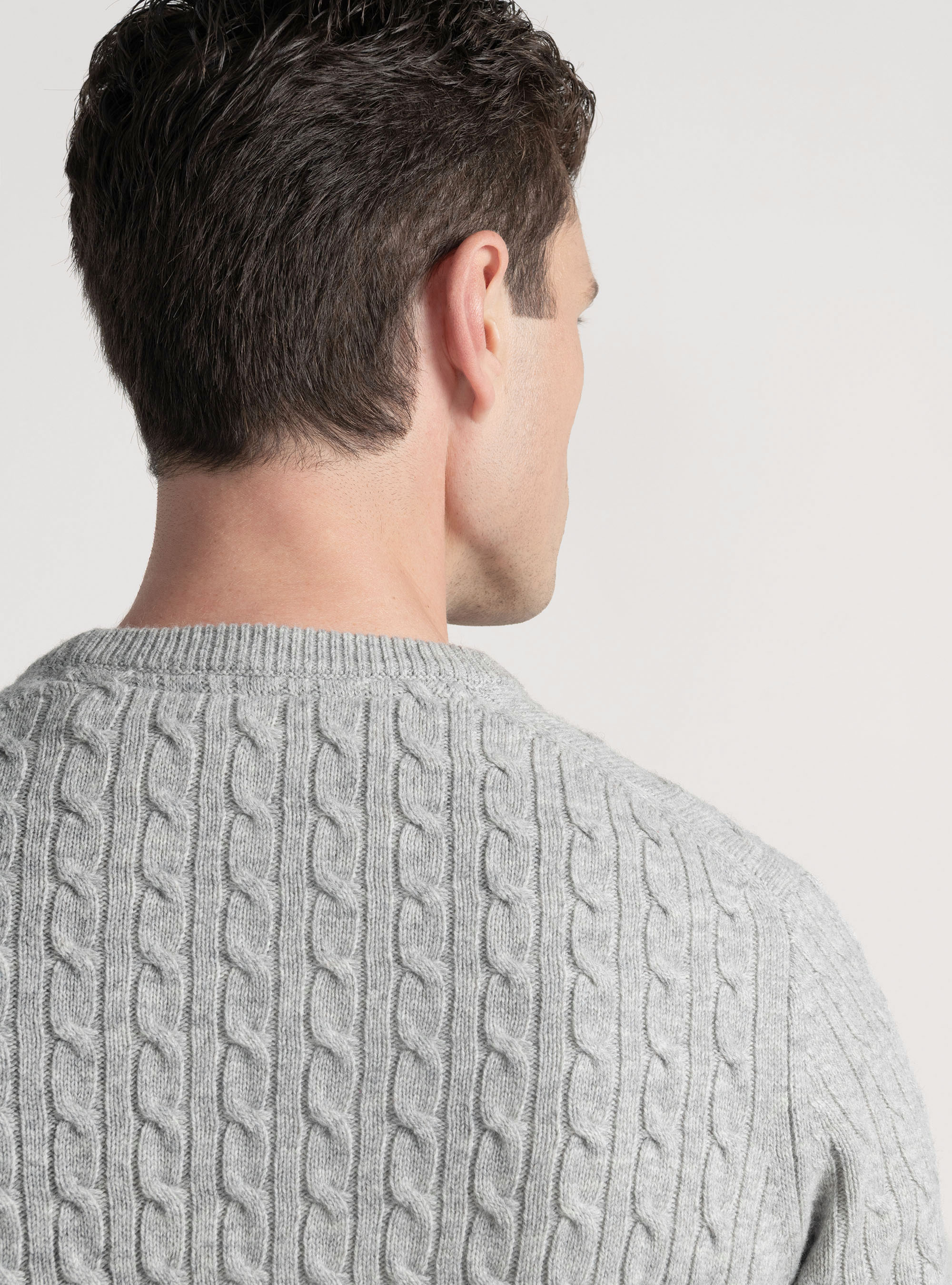 Crew-neck sweater with wool and cashmere braid, LIGHT GREY MELANGE