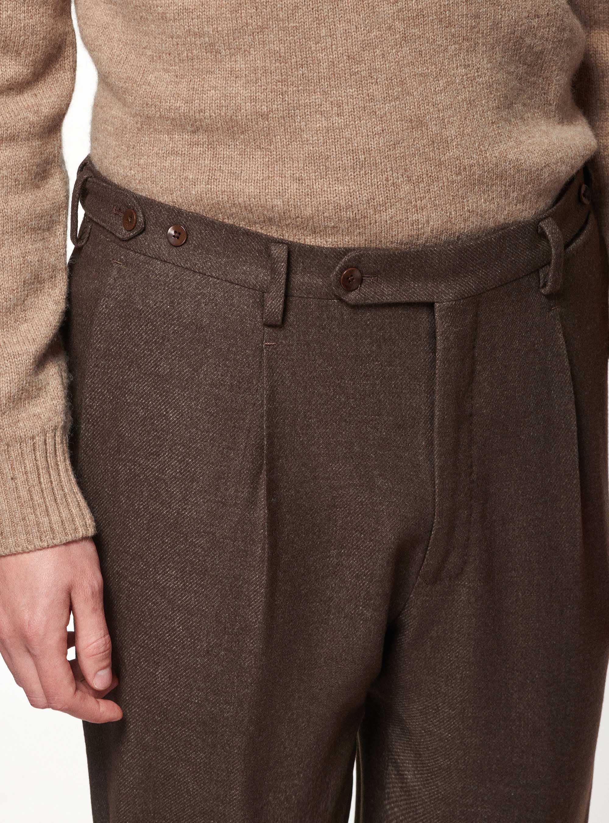 Pantaloni con pinces in flanella di lana Duemilagori, MARRONE
