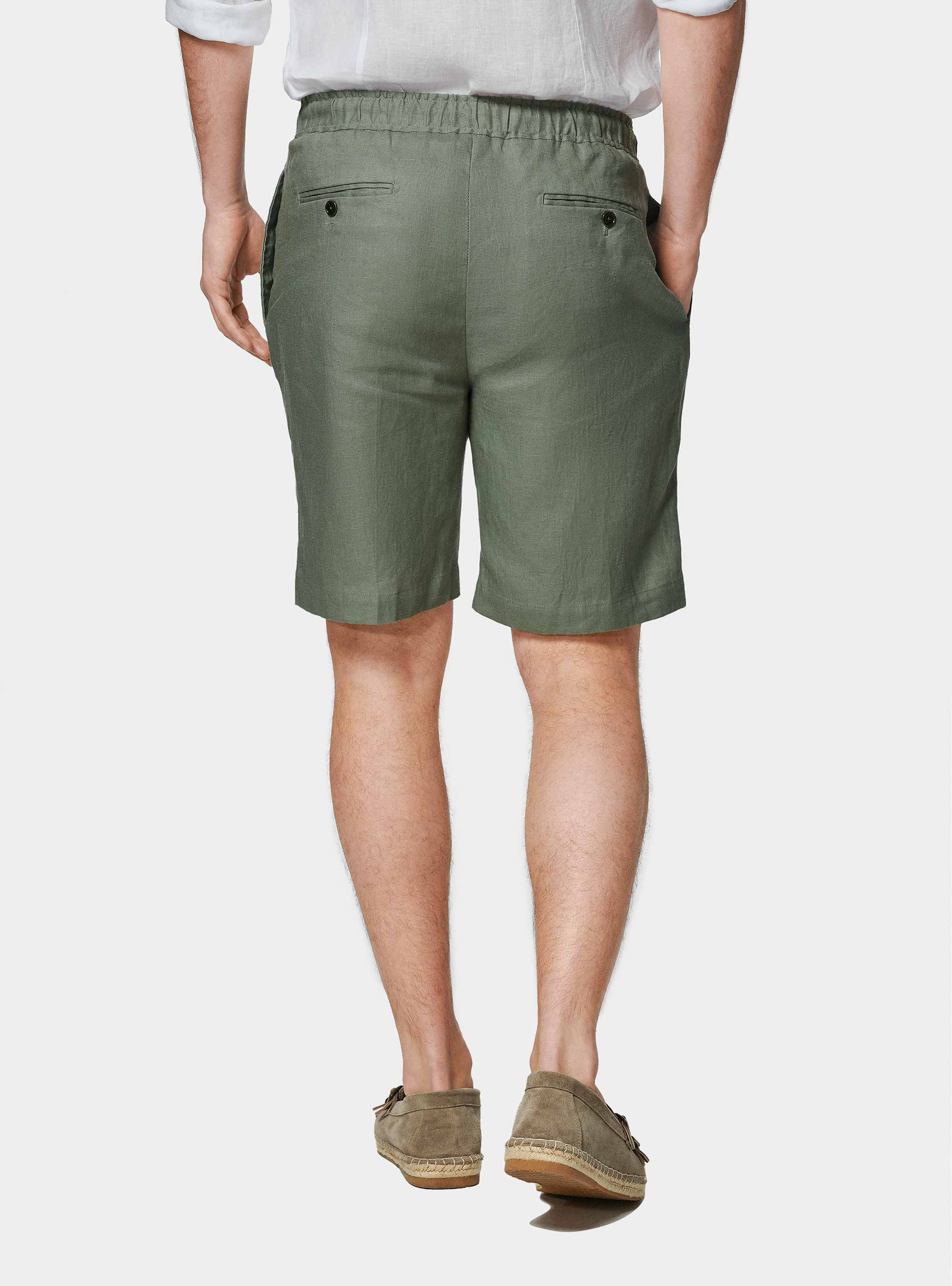 Bermuda in puro lino con elastico, SALVIA 0602C