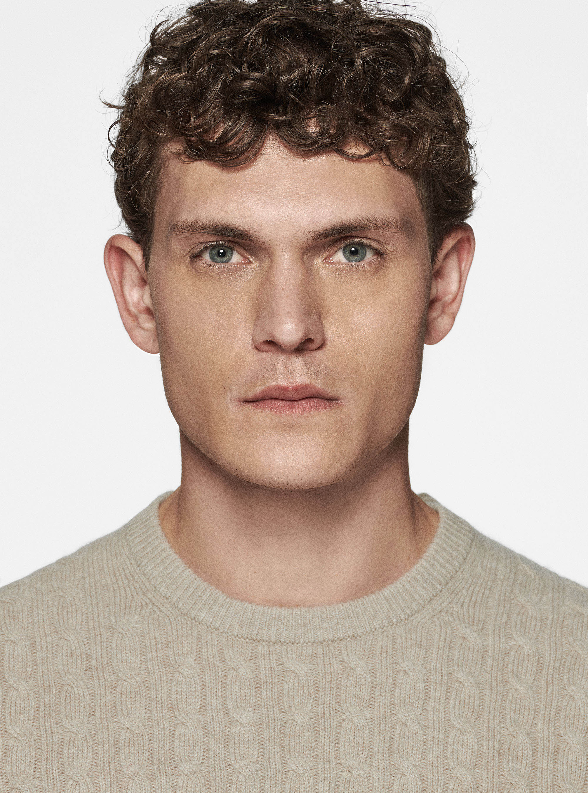 Maglia girocollo con treccia in lana e cashmere, ECRU