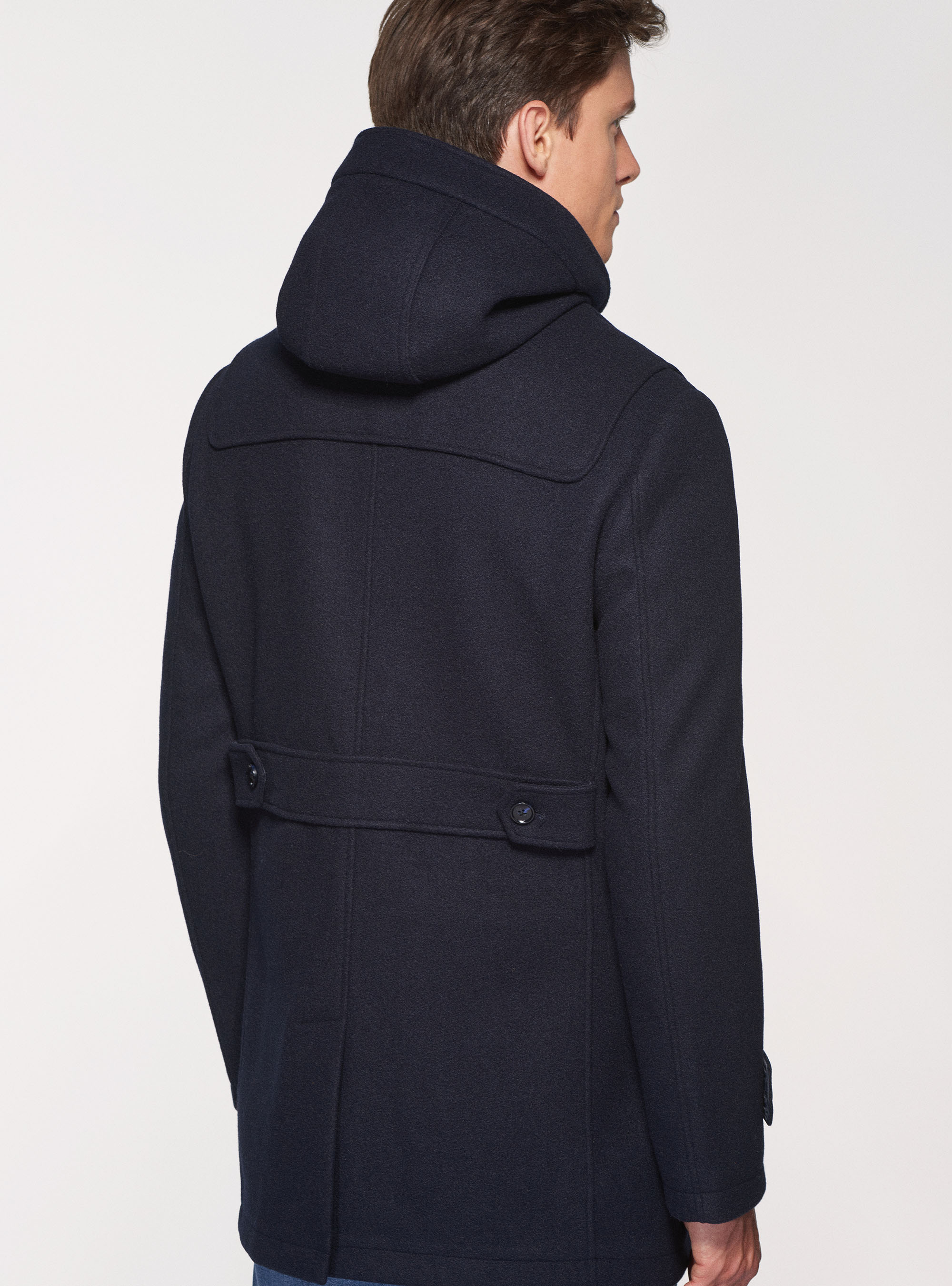 Abrigo de lana con capucha, AZUL MARINO