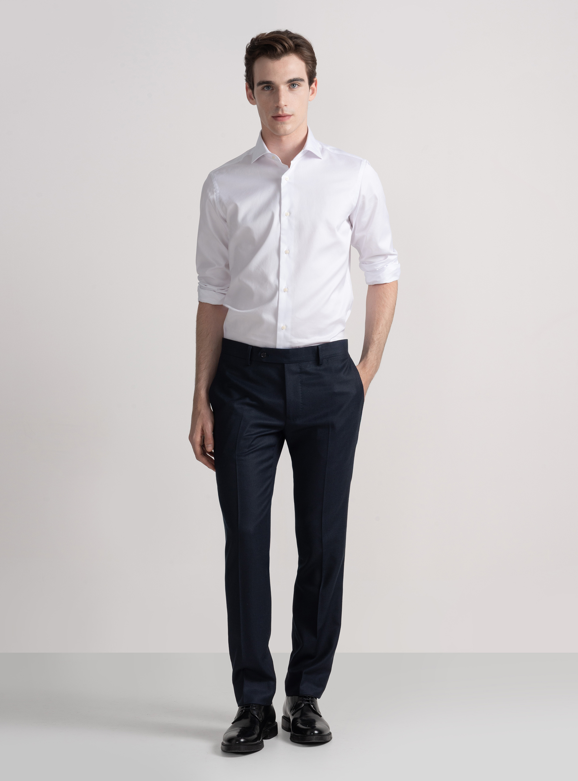 Camicia in twill di cotone, BIANCO