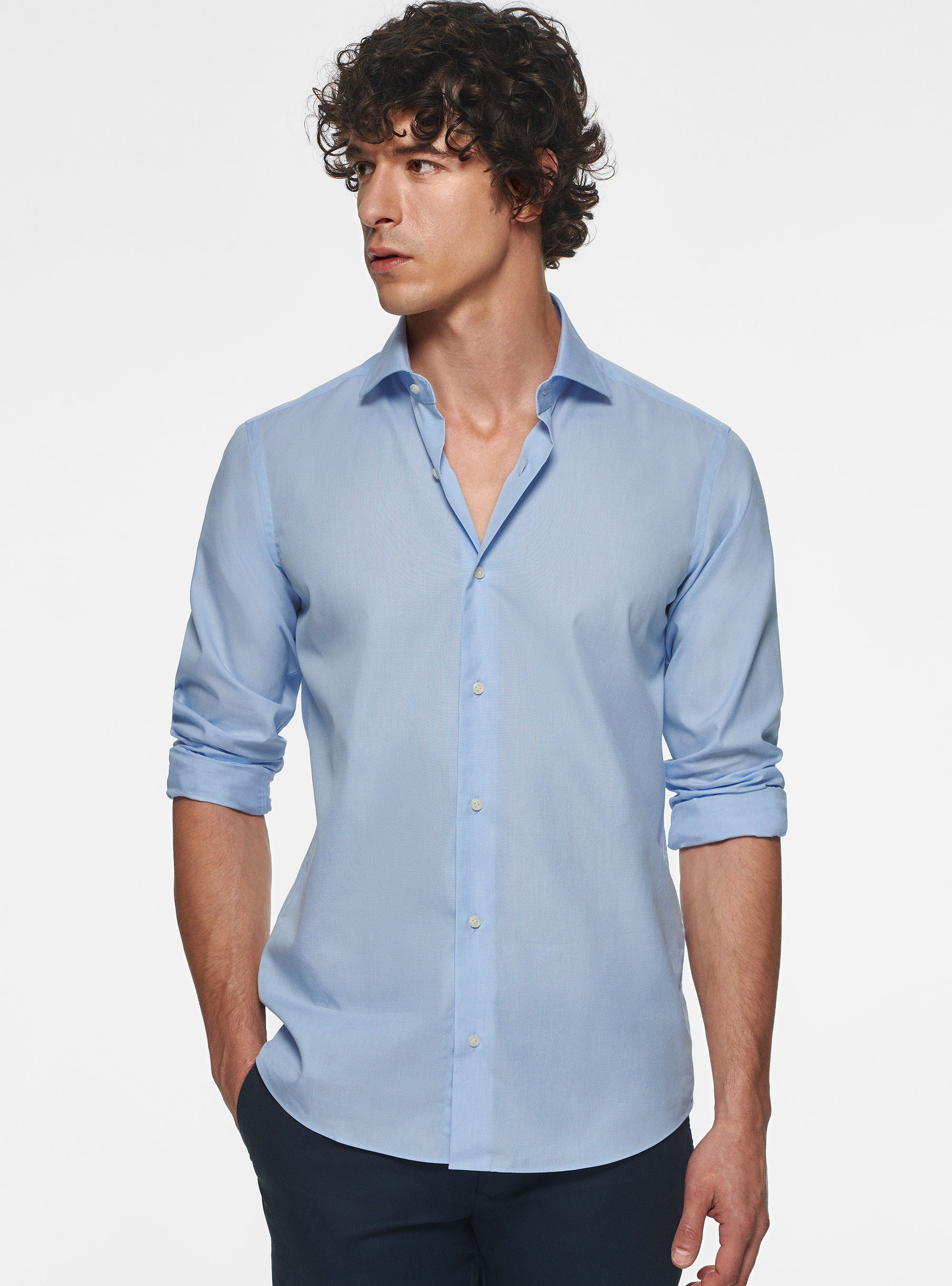 Cotton shirt fil a fil, LIGHT BLUE