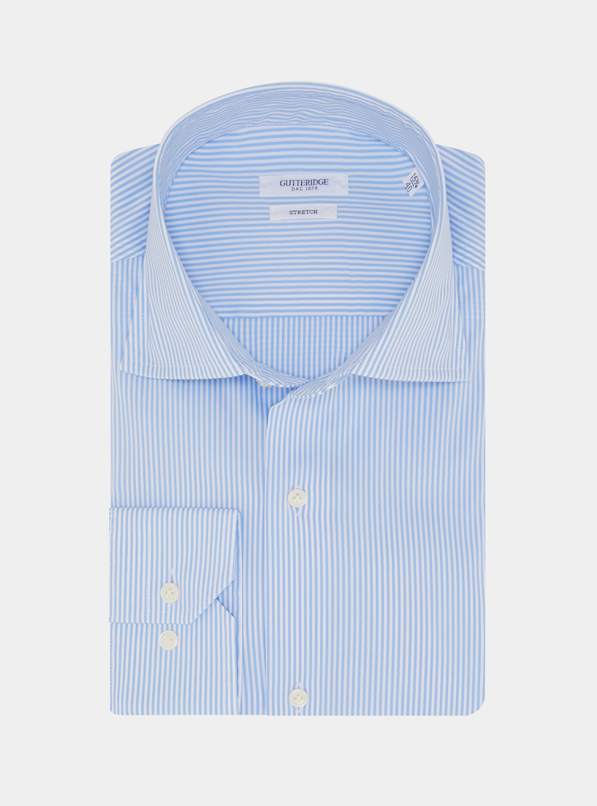 Camicia a righe popeline stretch, AZZURRO