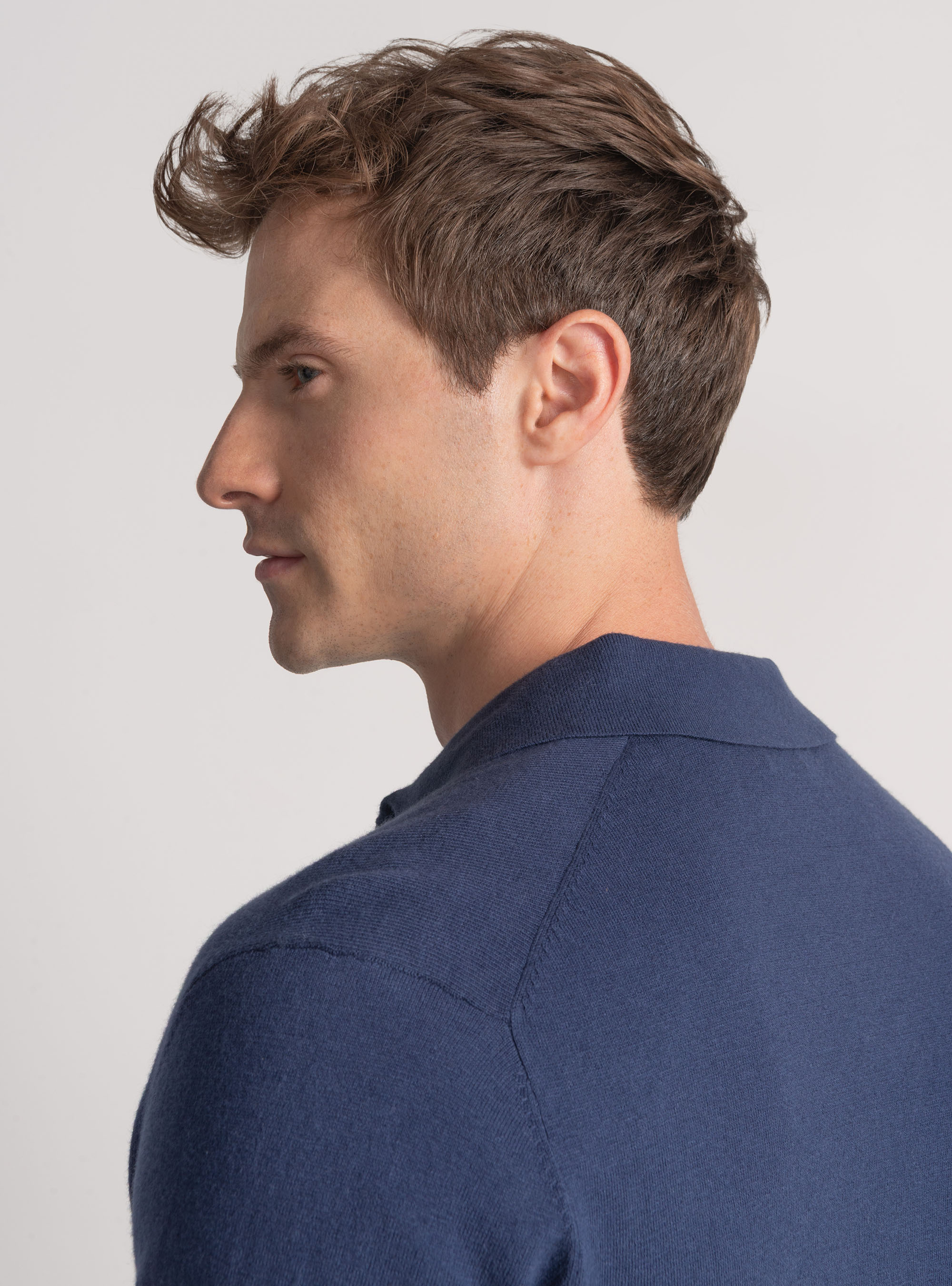 Polo in maglia di cotone e cashmere, INCHIOSTRO