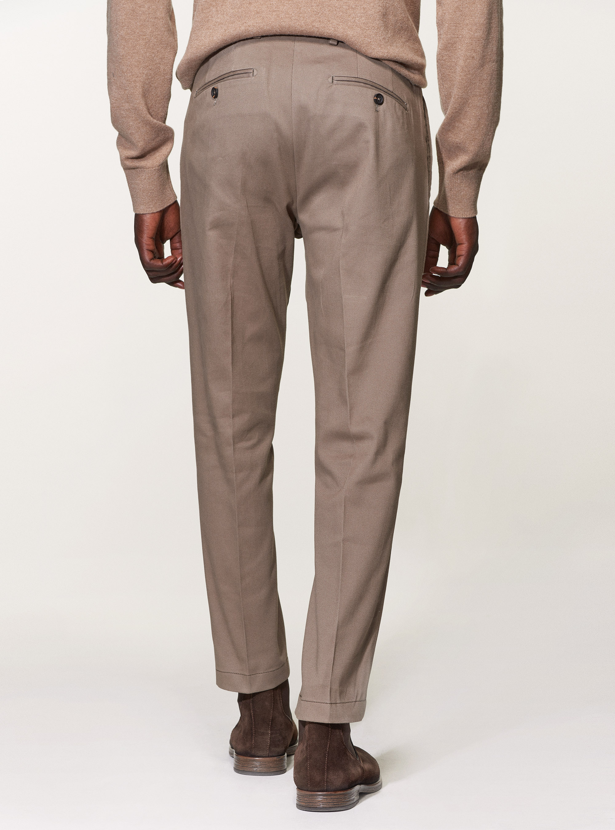 Frosted cotton twill slack trousers, MUD
