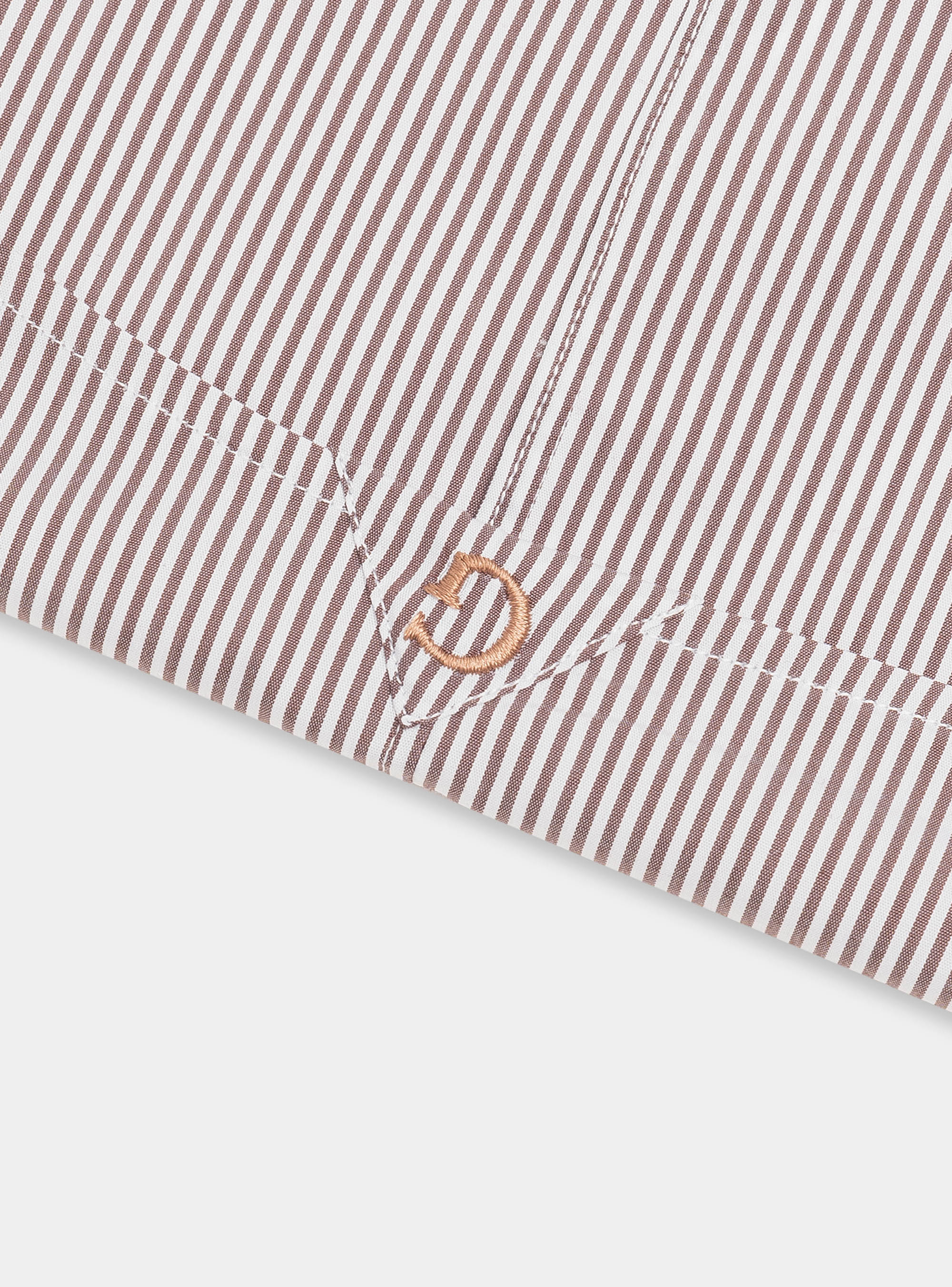 Camicia slim fit in popeline di cotone stretch rigato, MARRONE