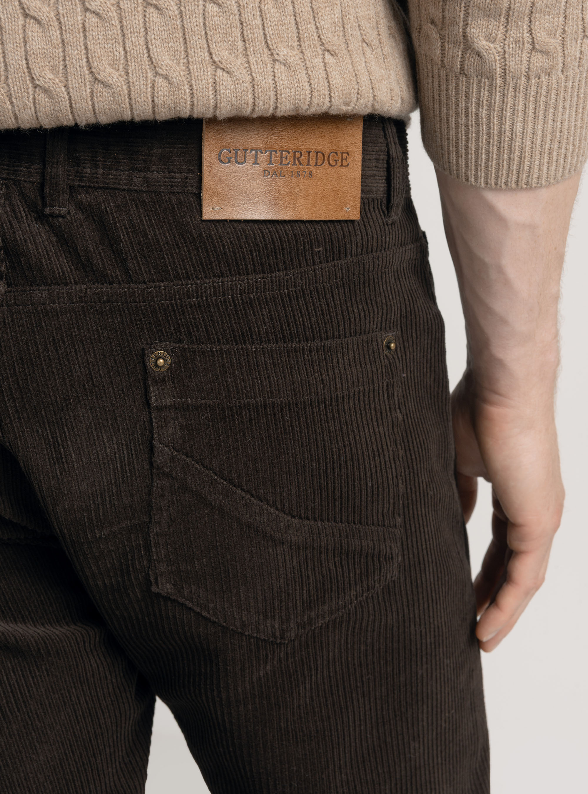 Pantaloni cinque tasche in velluto, MARRONE