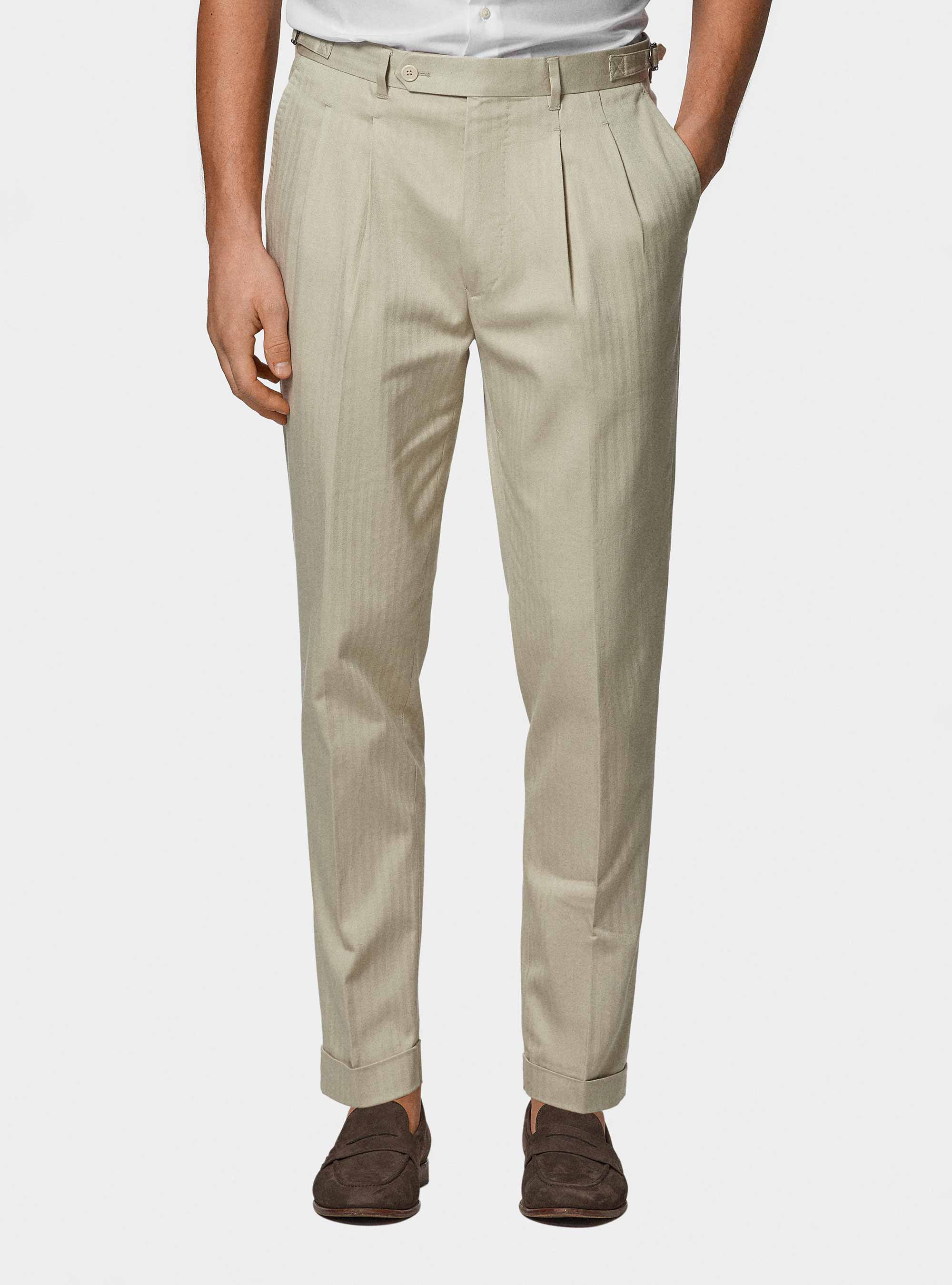 Pantaloni abito doppiopetto in cotone e lino, ECRU