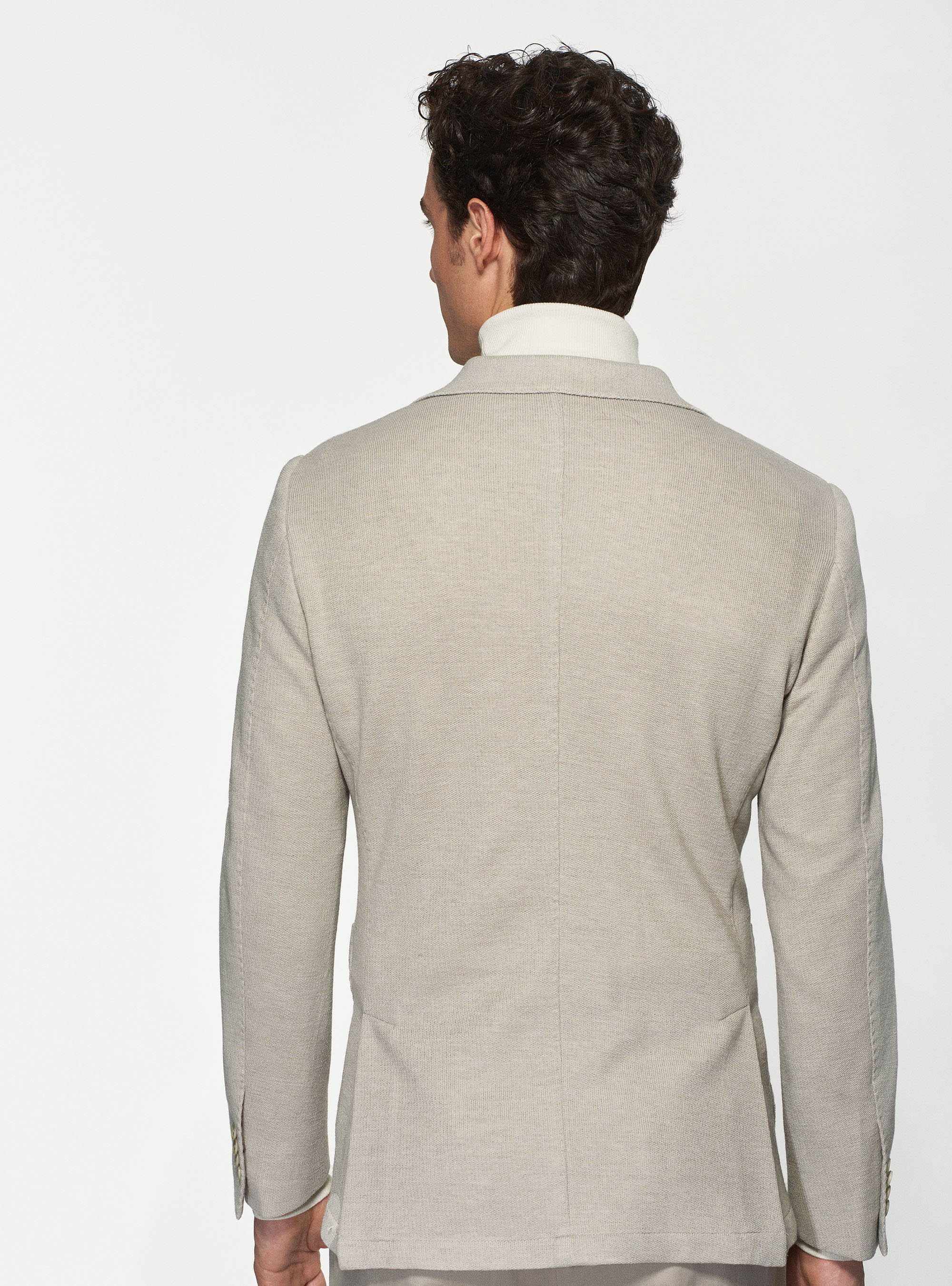 Giacca sfoderata in jersey di lana e cotone, PANNA