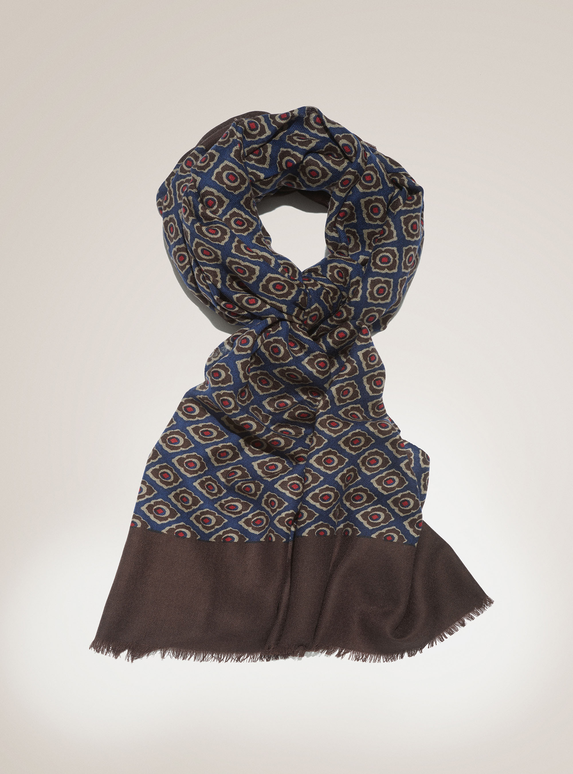 Sciarpa 100% lana a fantasia geometrica, BLU NAVY