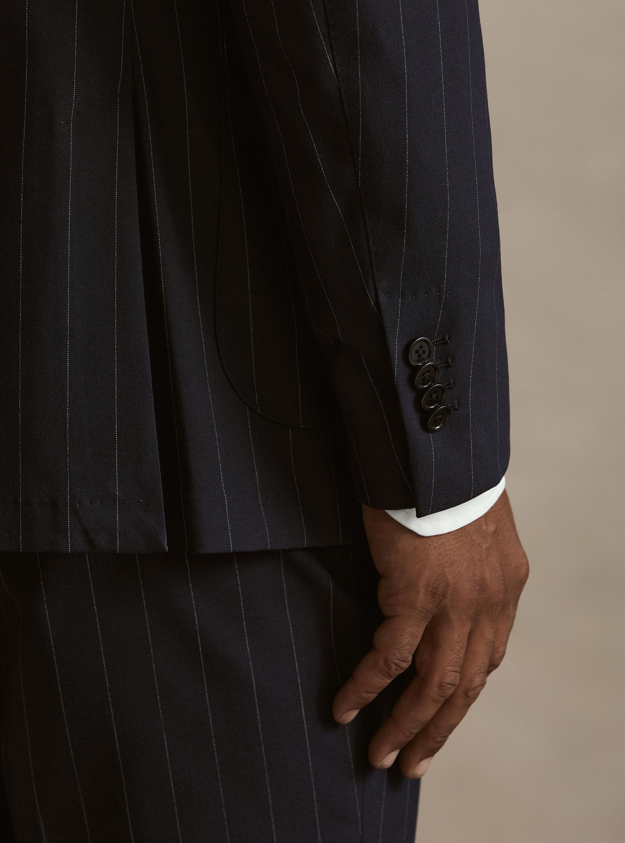Giacca per abito doppiopetto gessata in tessuto stretch, BLU NAVY