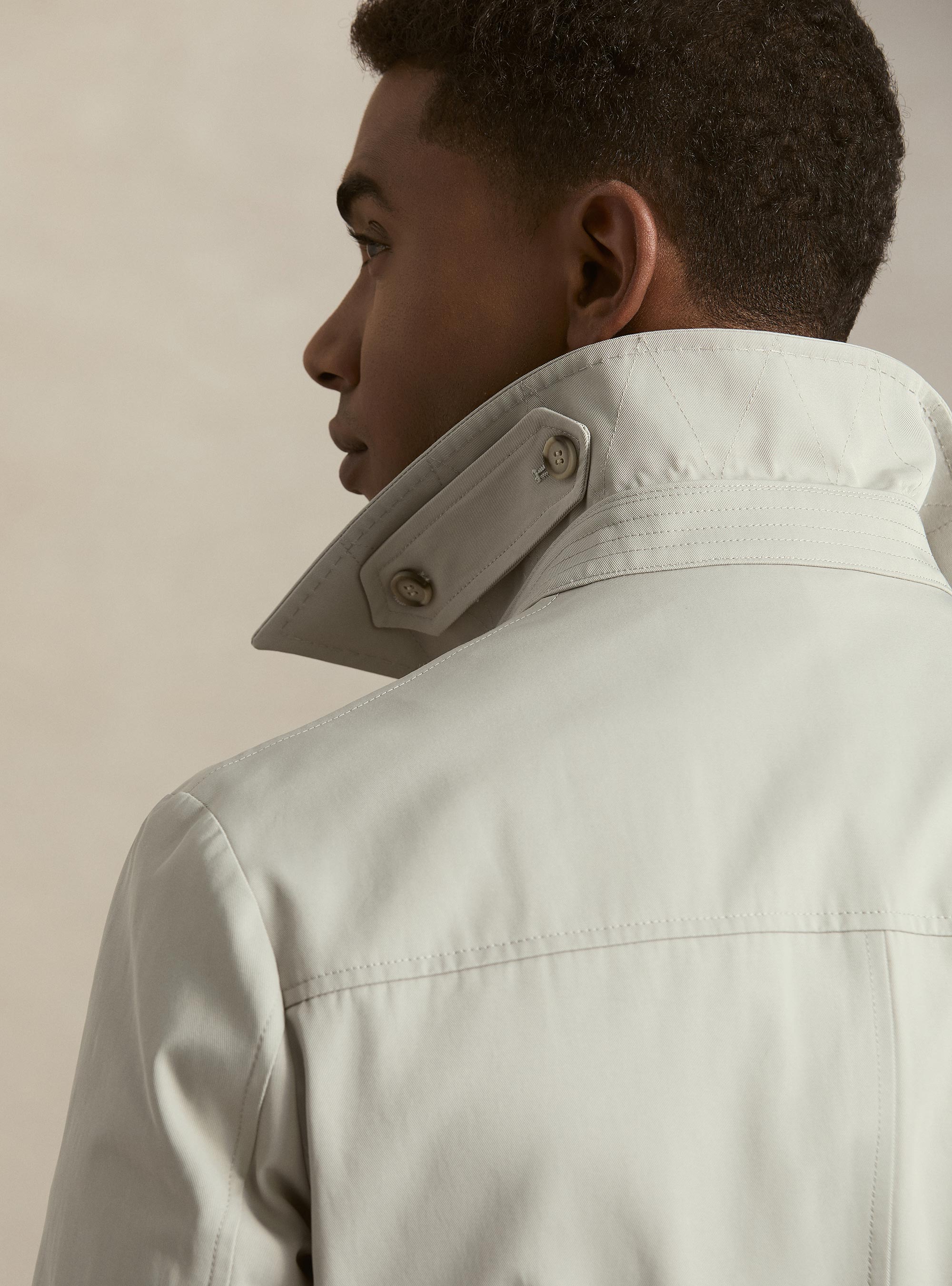 Double-breasted cotton blend trench coat, ECRU