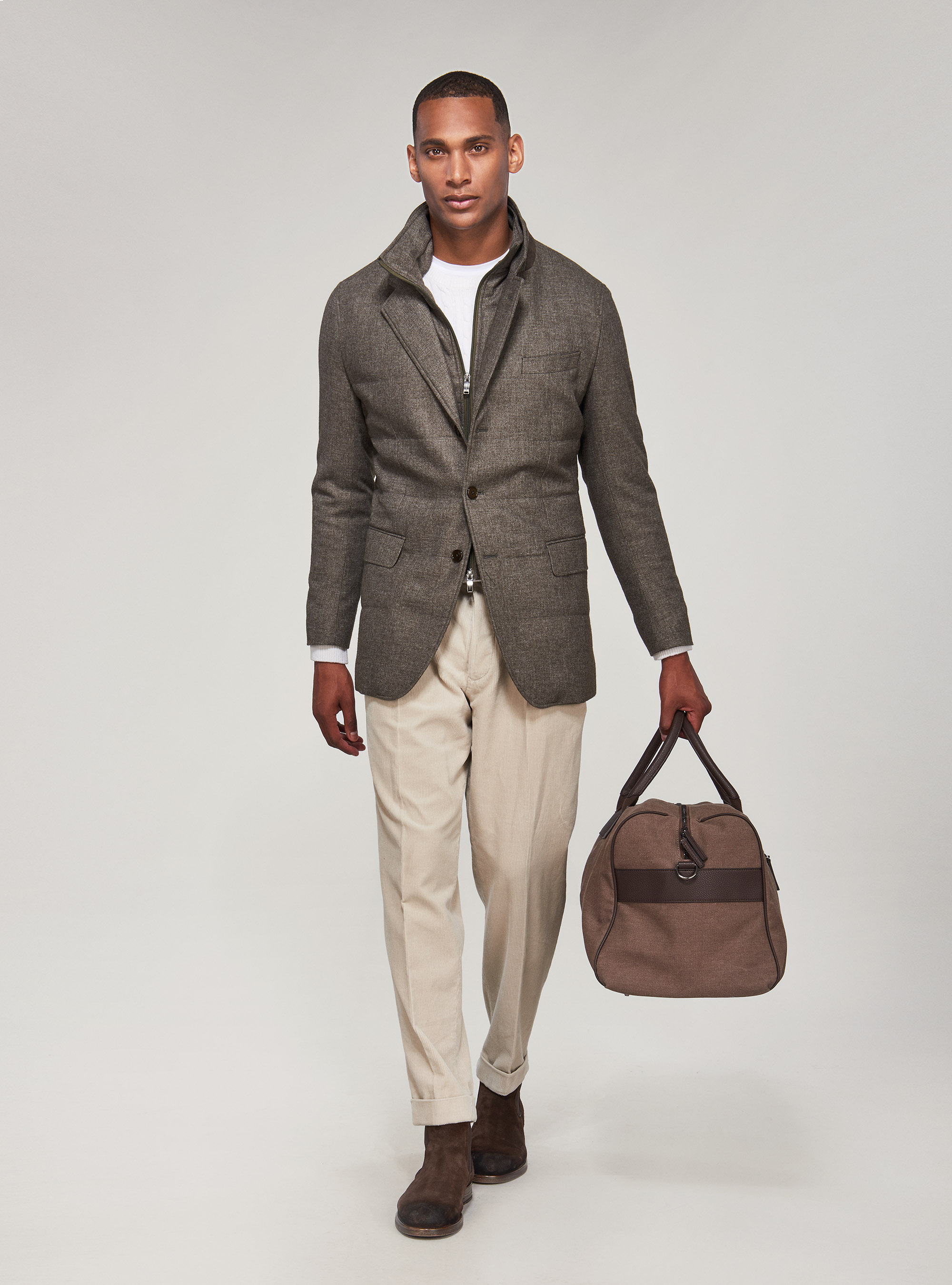 Giubbino in flanella imbottito con pettorina, OLIVA