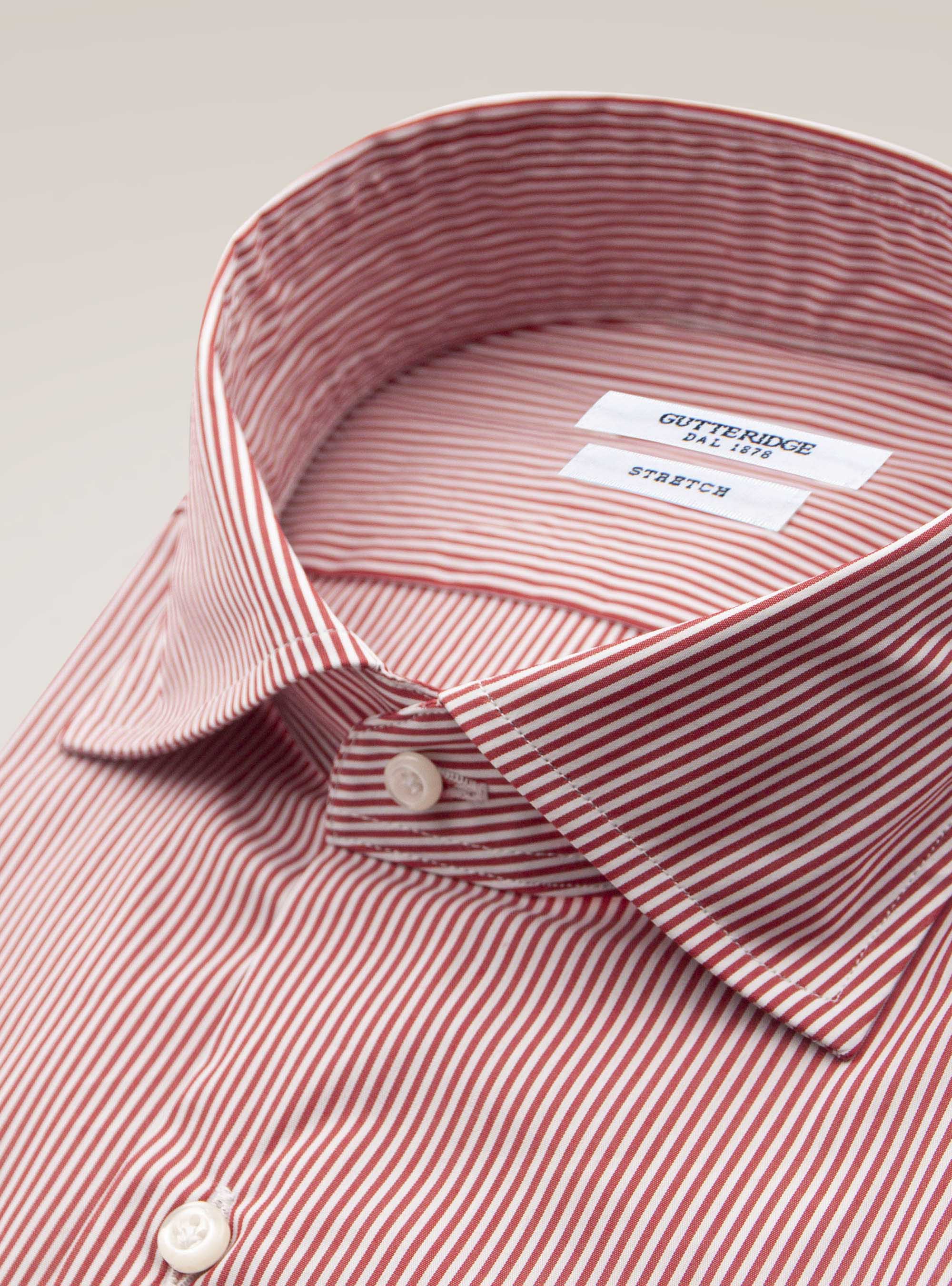 Chemise ray&eacute;e en popeline stretch, ROUGE