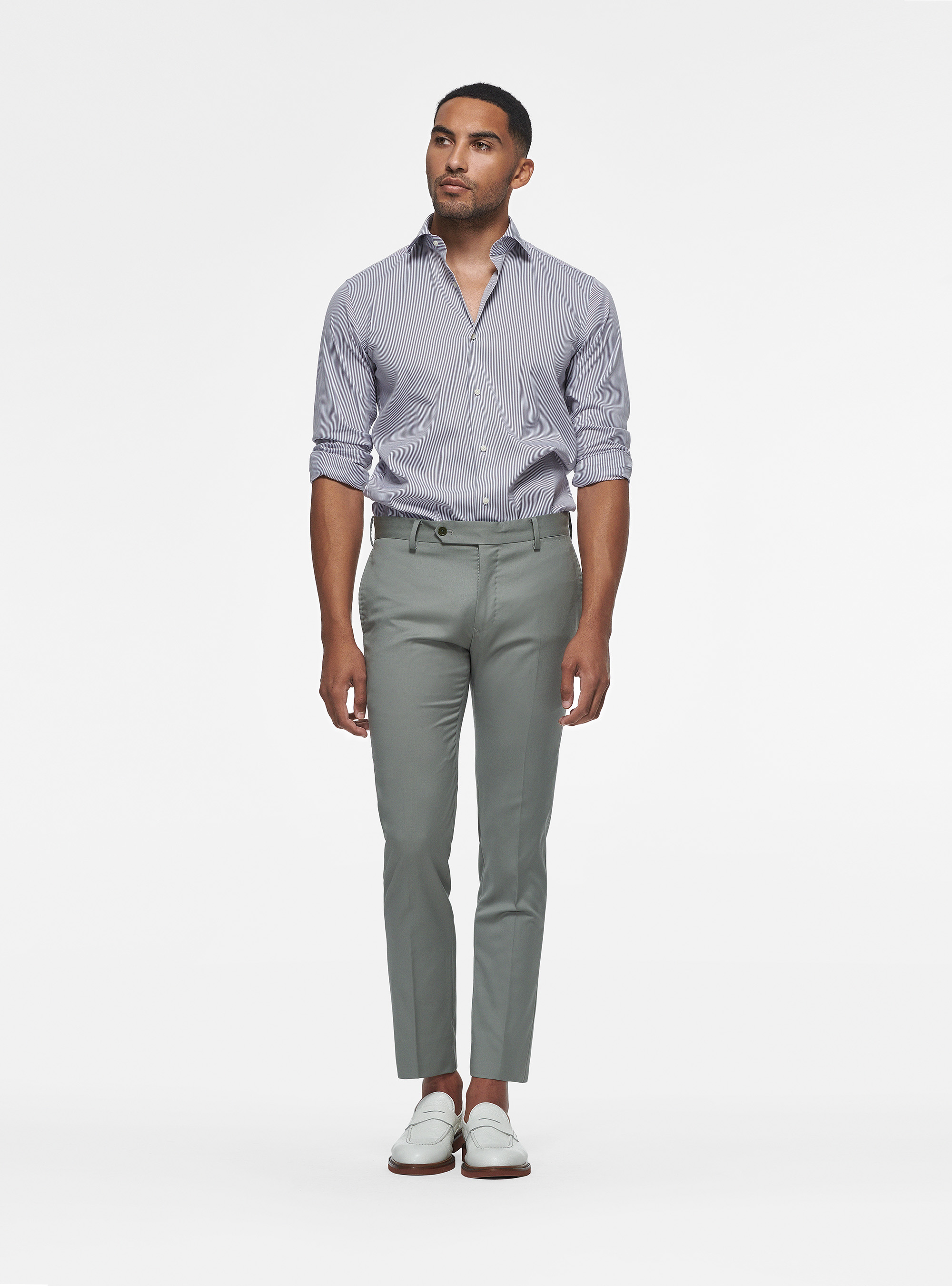 Camicia a righe popeline stretch, GRIGIO CHIARO MELANGE