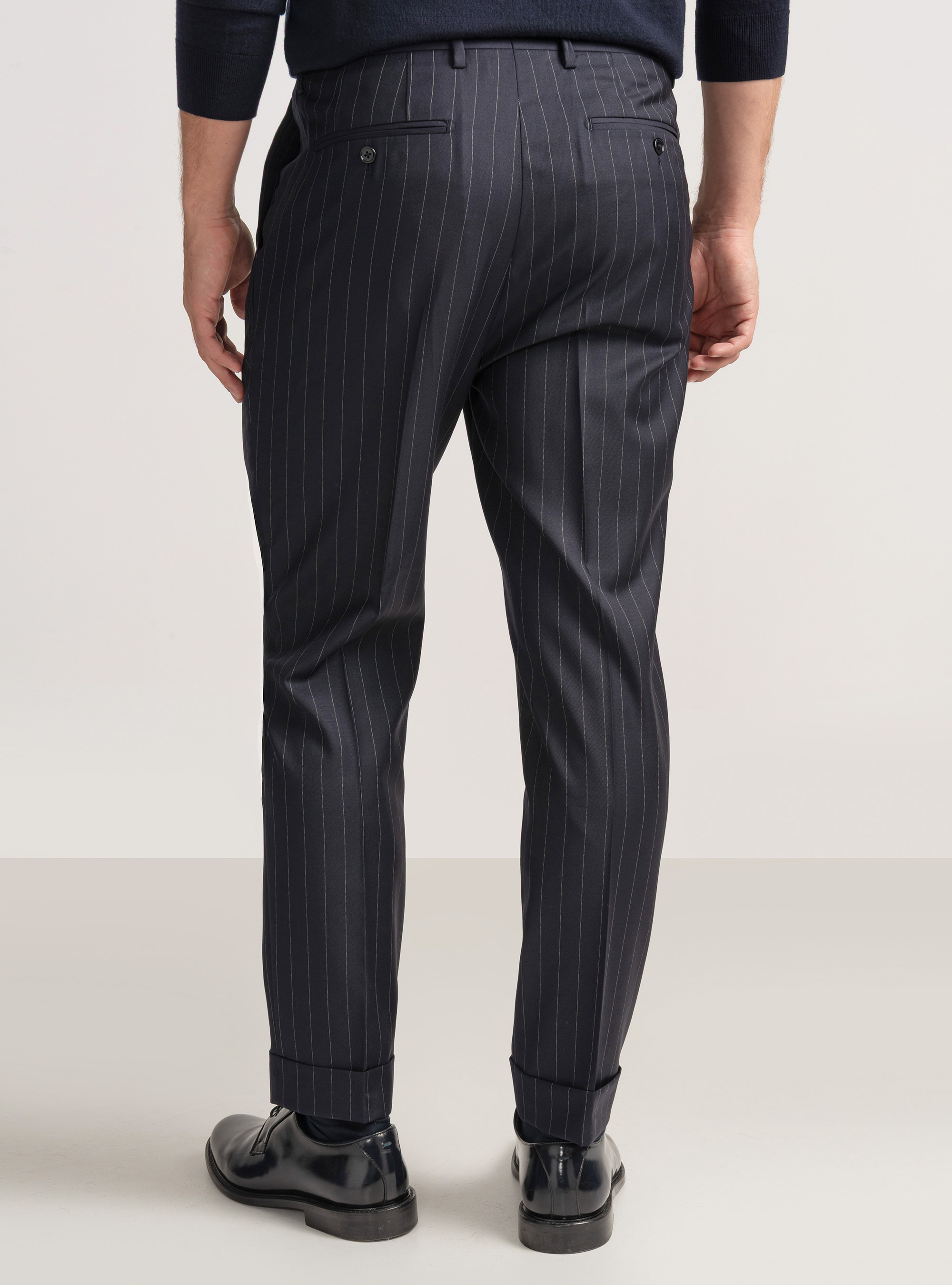 Pantalón de traje a rayas de pura lana Vitale Barberis Canonico, AZUL MARINO