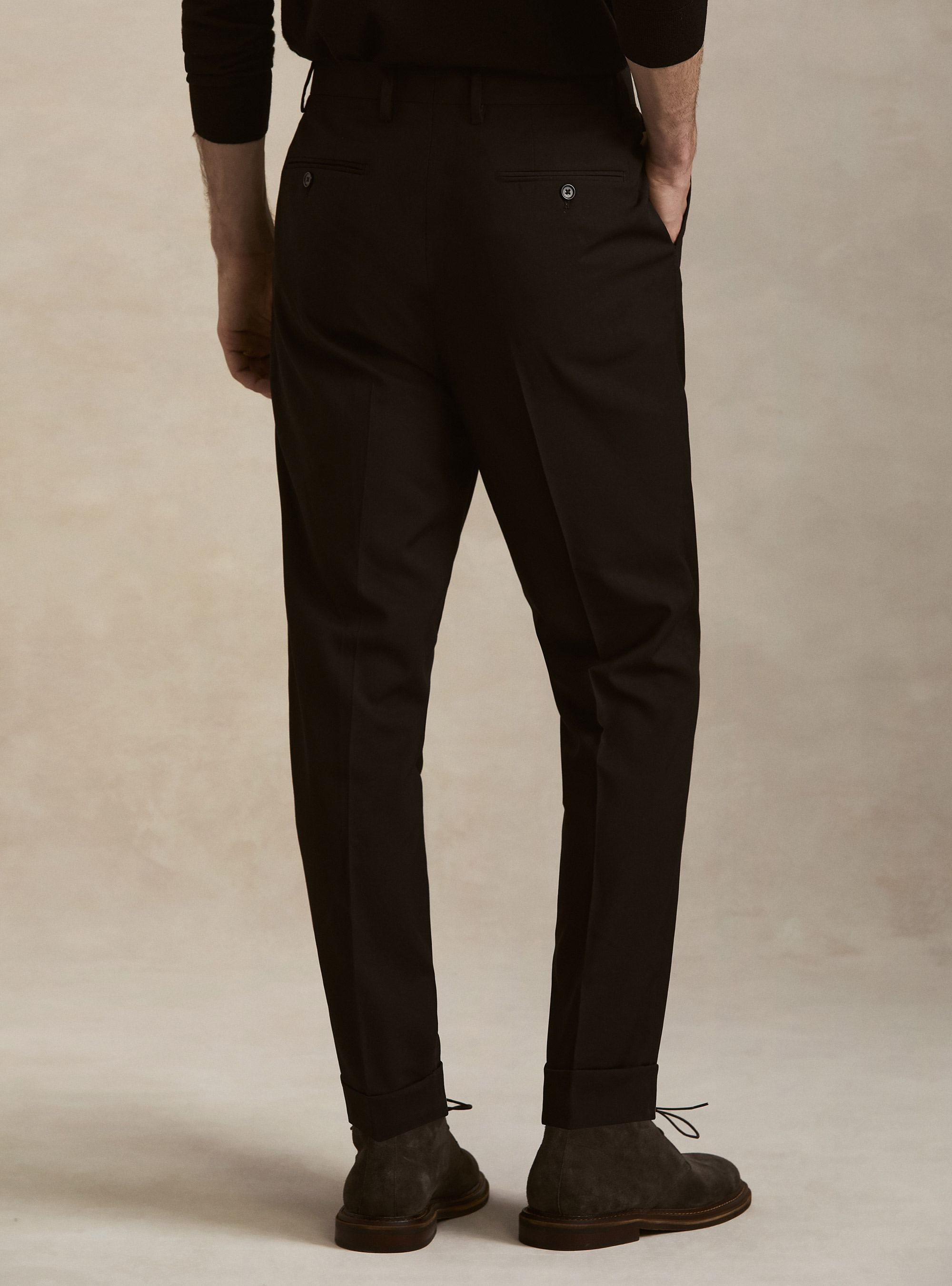 Pantaloni con pince in misto poliestere, NEGRO
