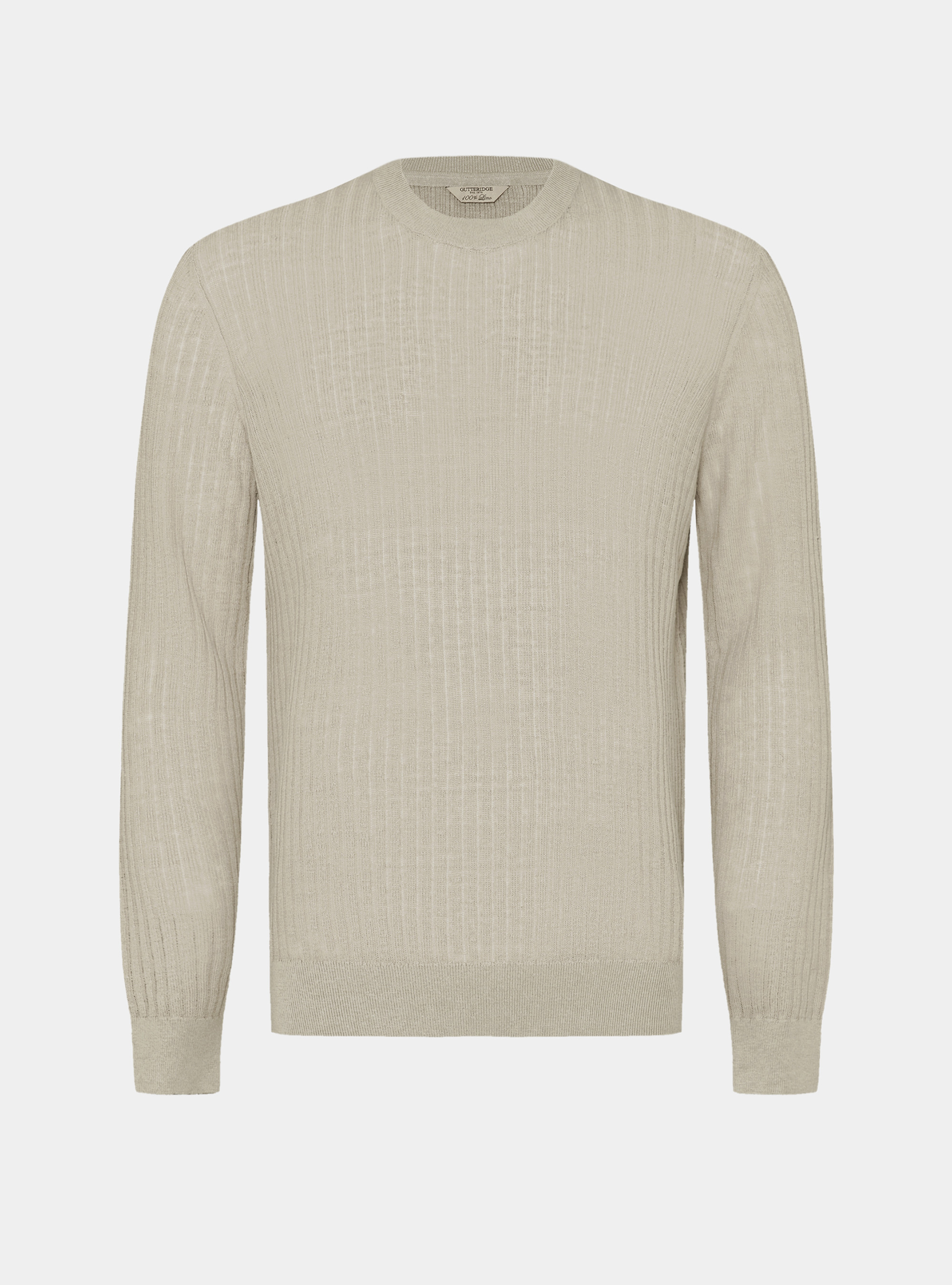 Maglia girocollo a costine in puro lino, SABBIA