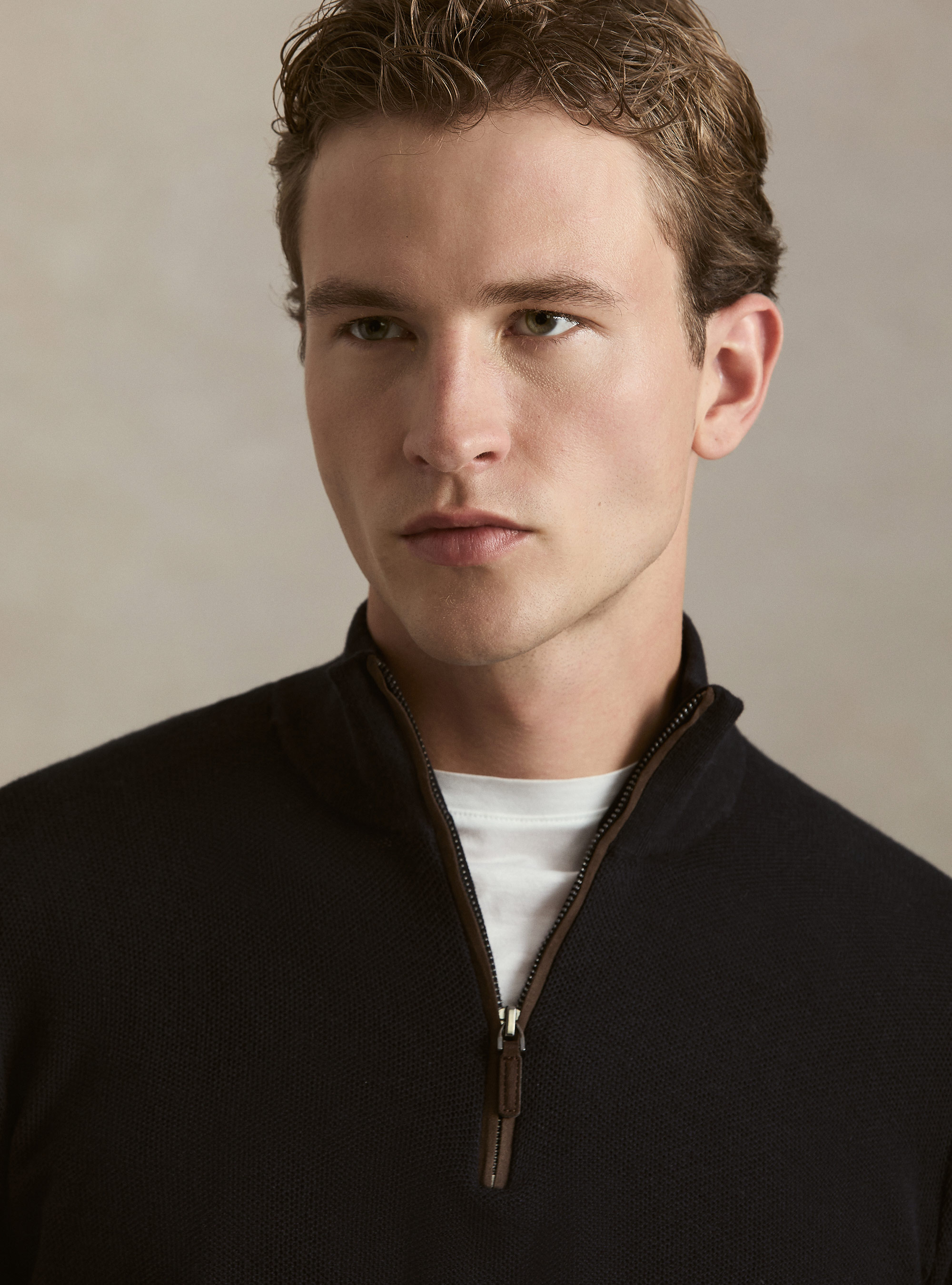 Maglia con mezza zip nido d'ape in cotone cashmere, AZUL MARINO