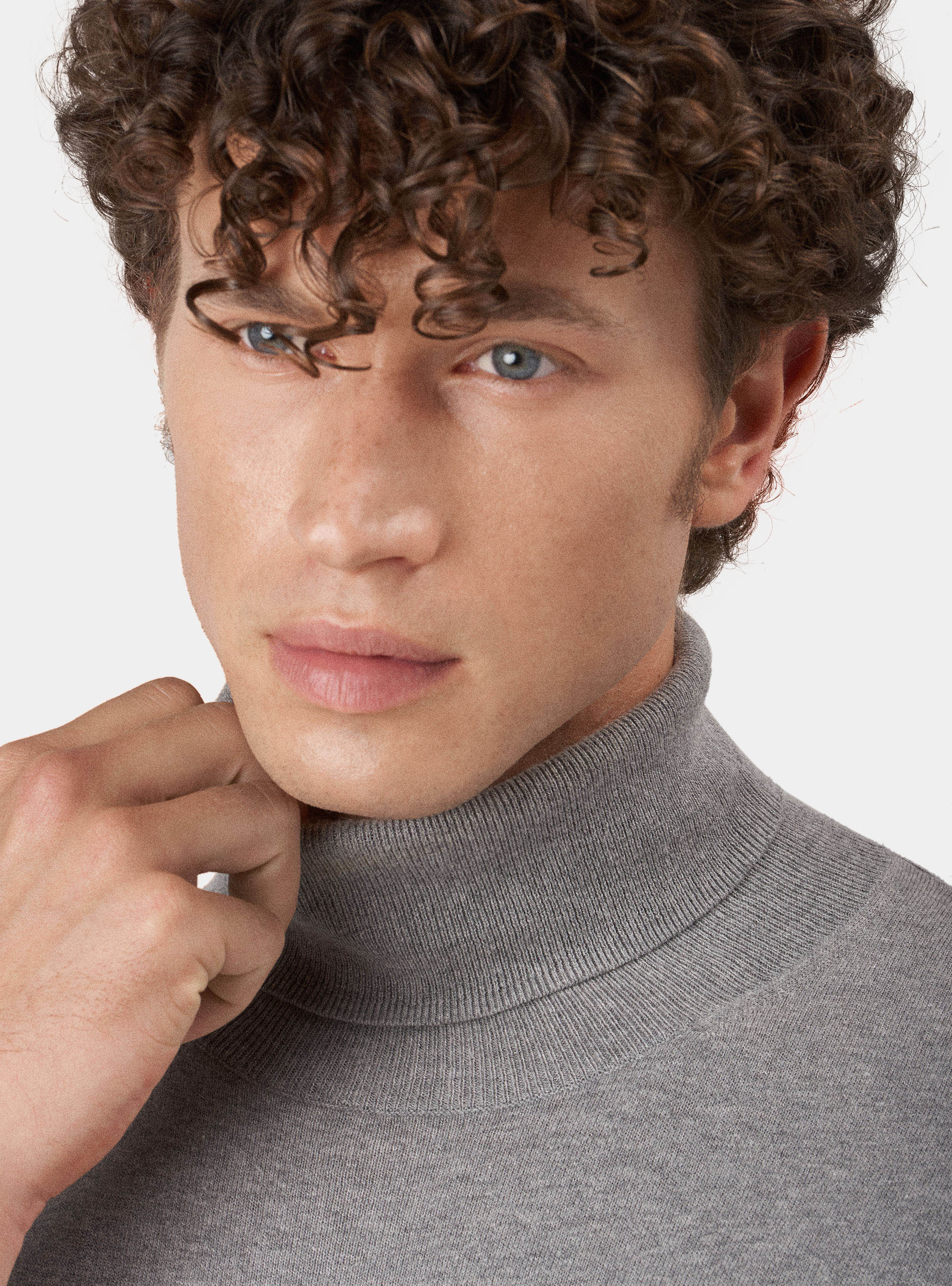 Maglia dolcevita in cotone seta e cashmere, GRIGIO CHIARO MELANGE