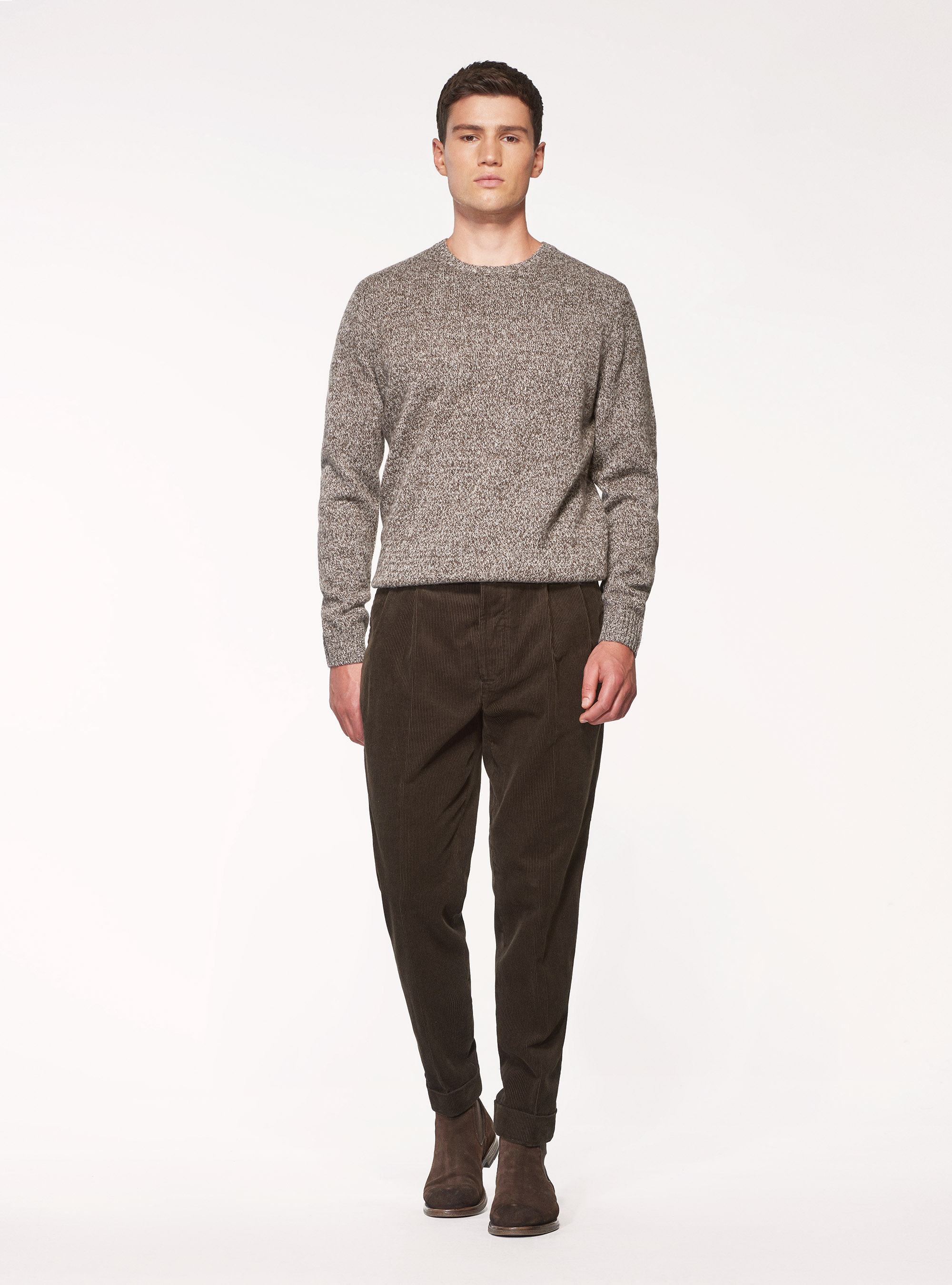 Jersey de cuello redondo de pura lana Shetland, MARRON
