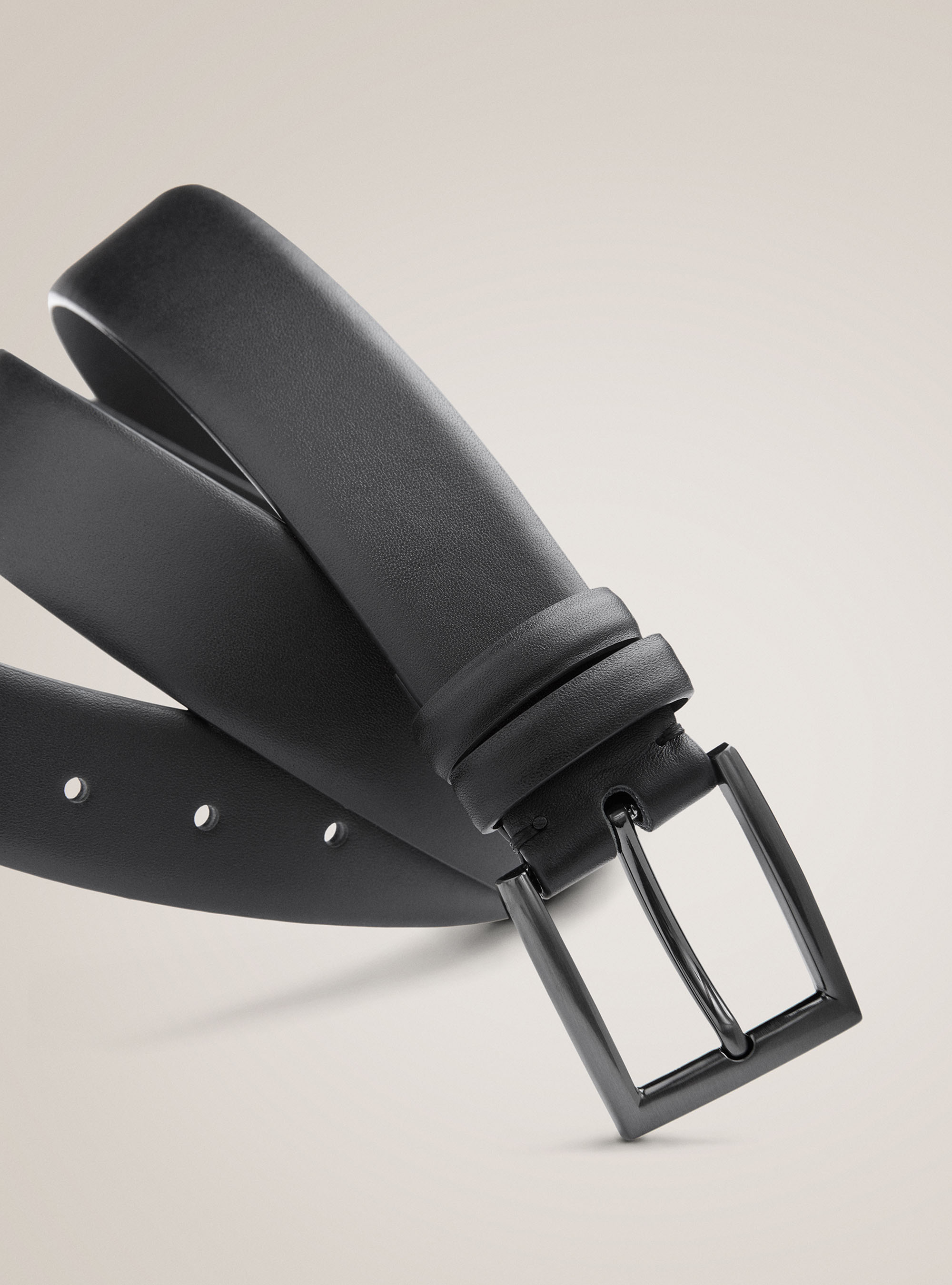Solid color leather belt, BLACK
