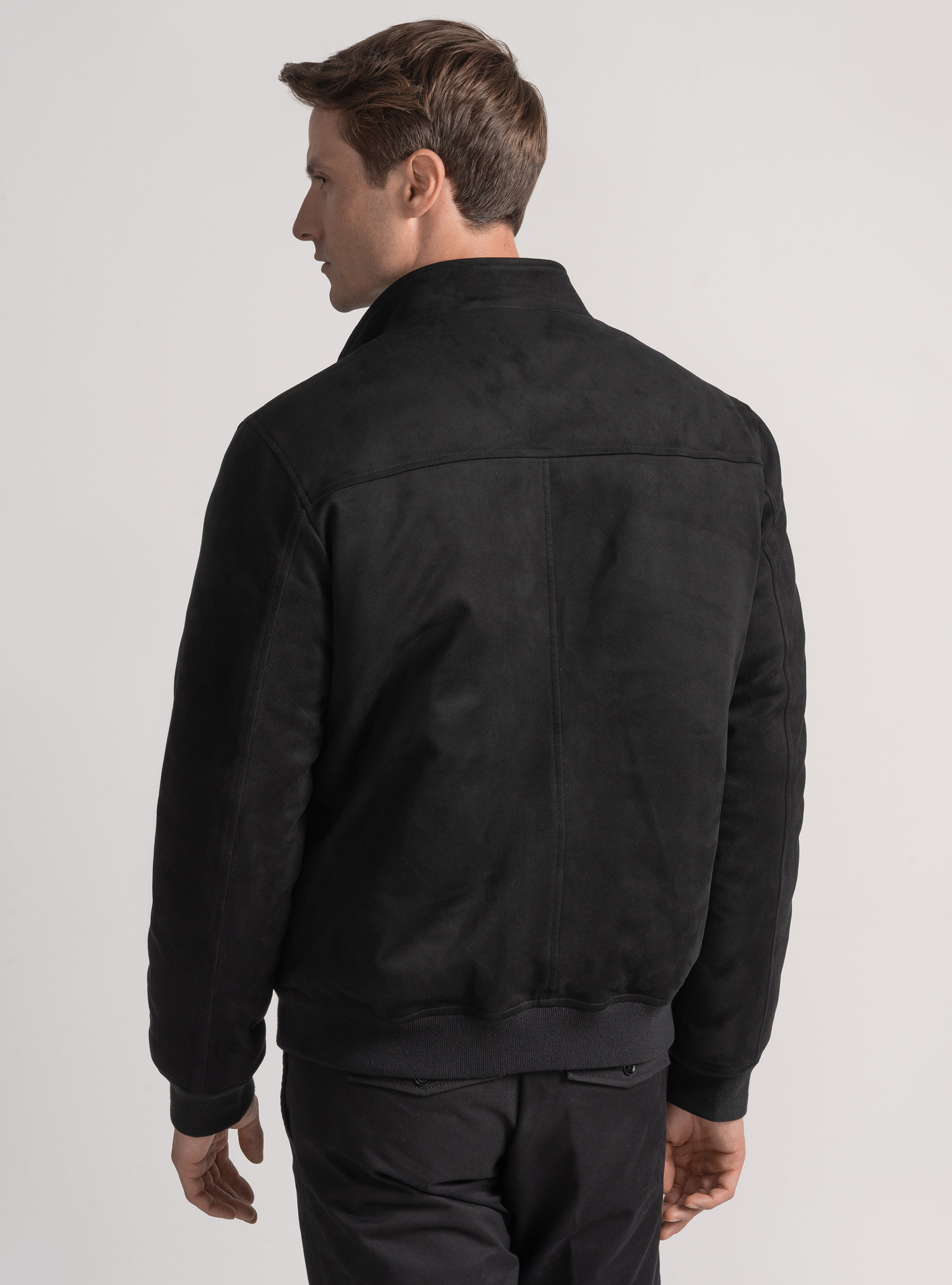 Padded suede-effect bomber jacket, BLACK