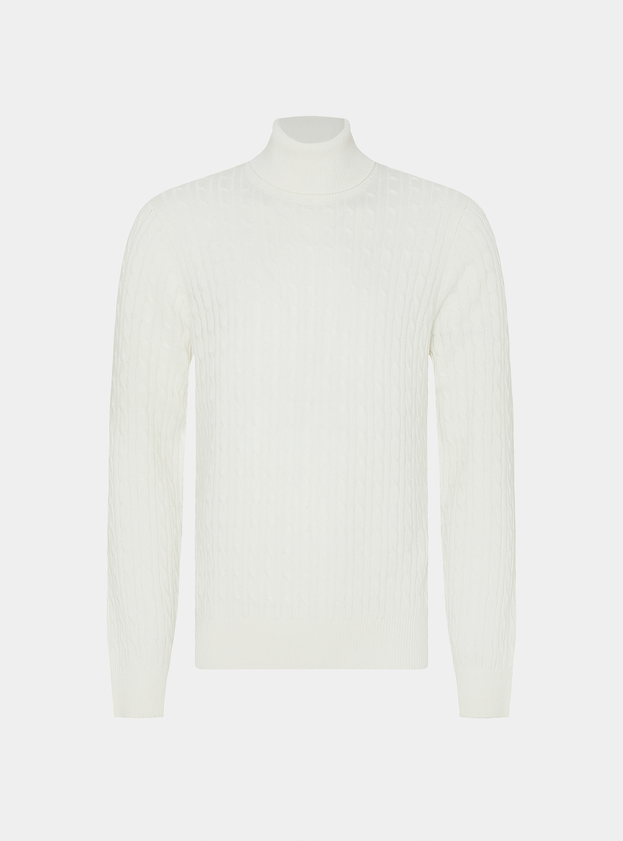 Punto de cuello alto en mezcla de lana con trenza, BLANCO