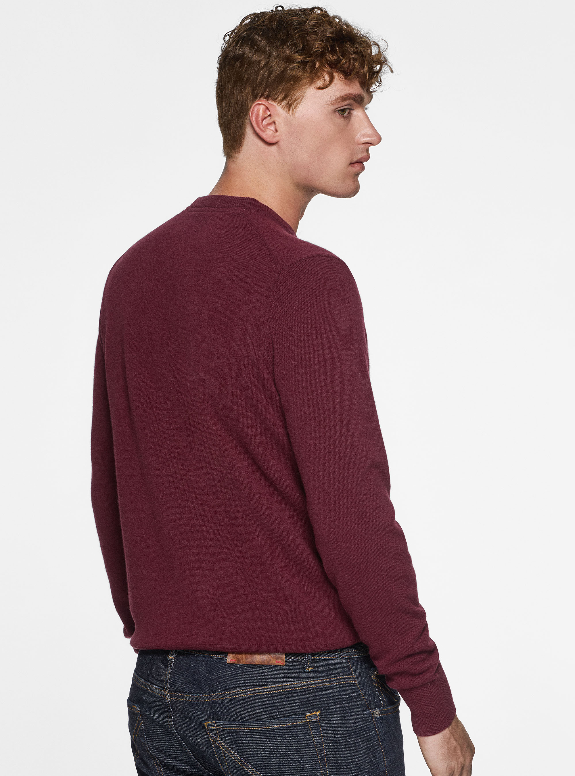 Maglia girocollo in lambswool e cashmere, BORDEAUX