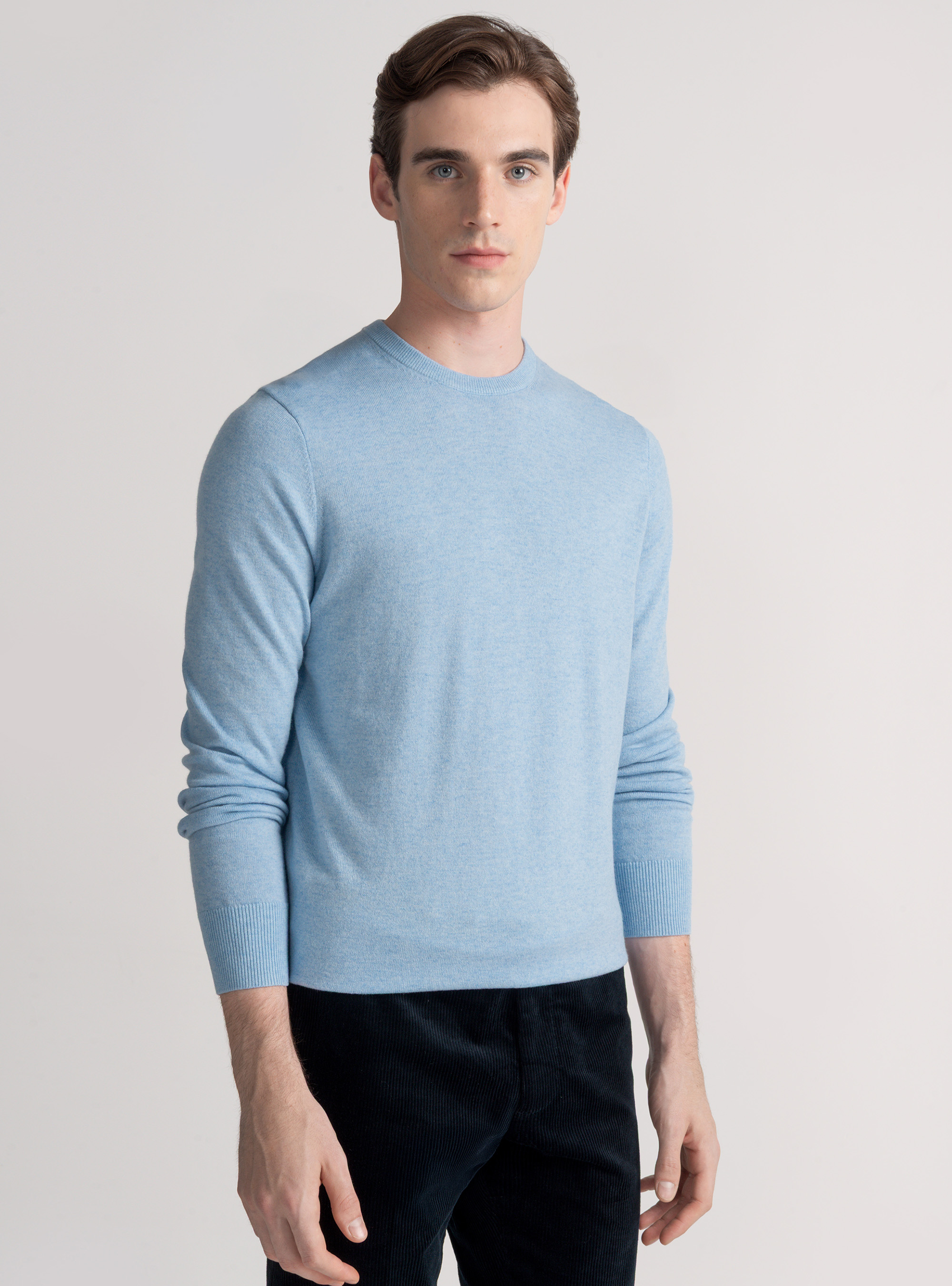 Tricot à col ras du cou en laine mélangée, AZZURRO POLVERE 0283C