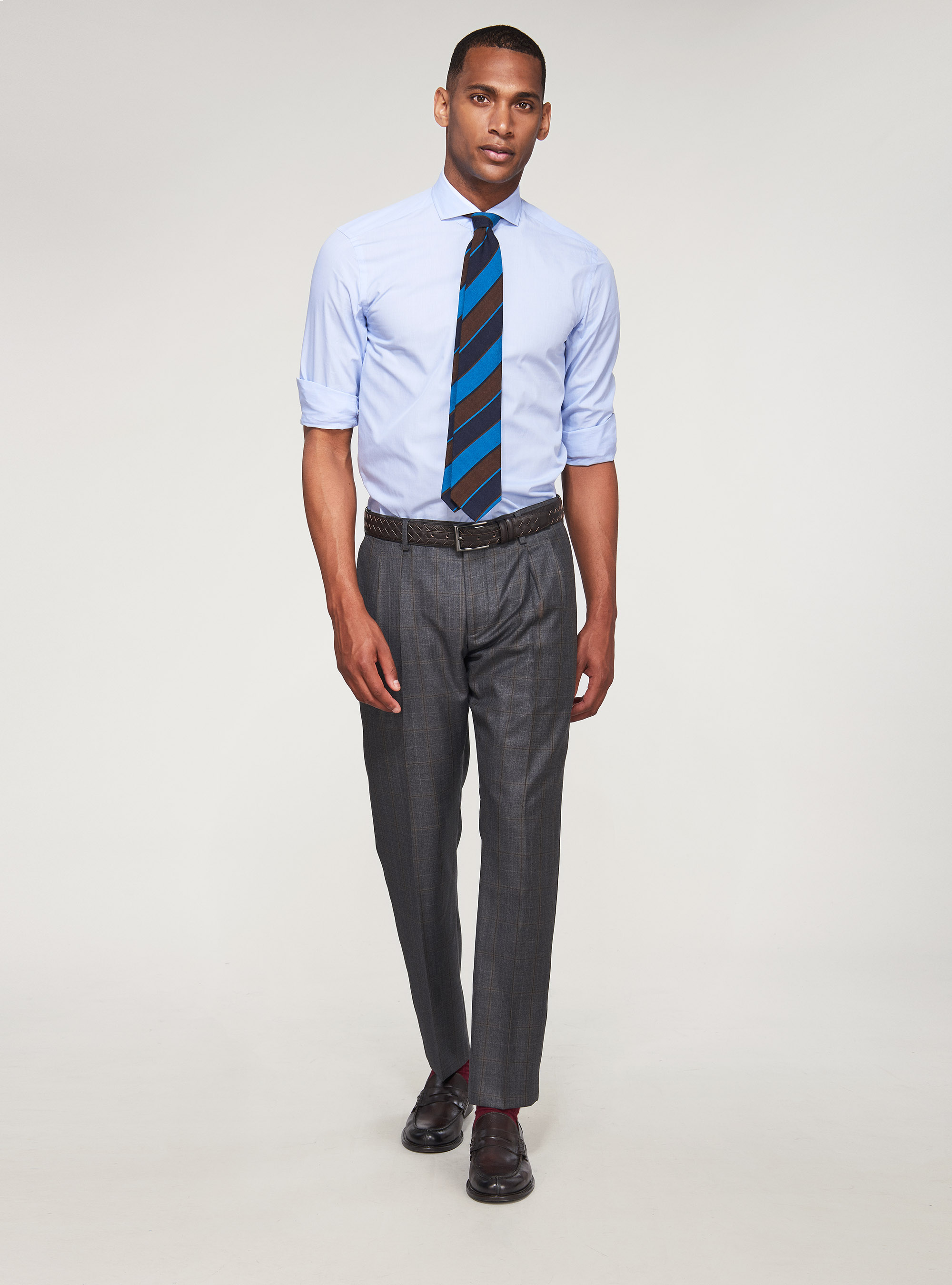 Pantaloni per abito a quadri in pura lana S110's, ASFALTO