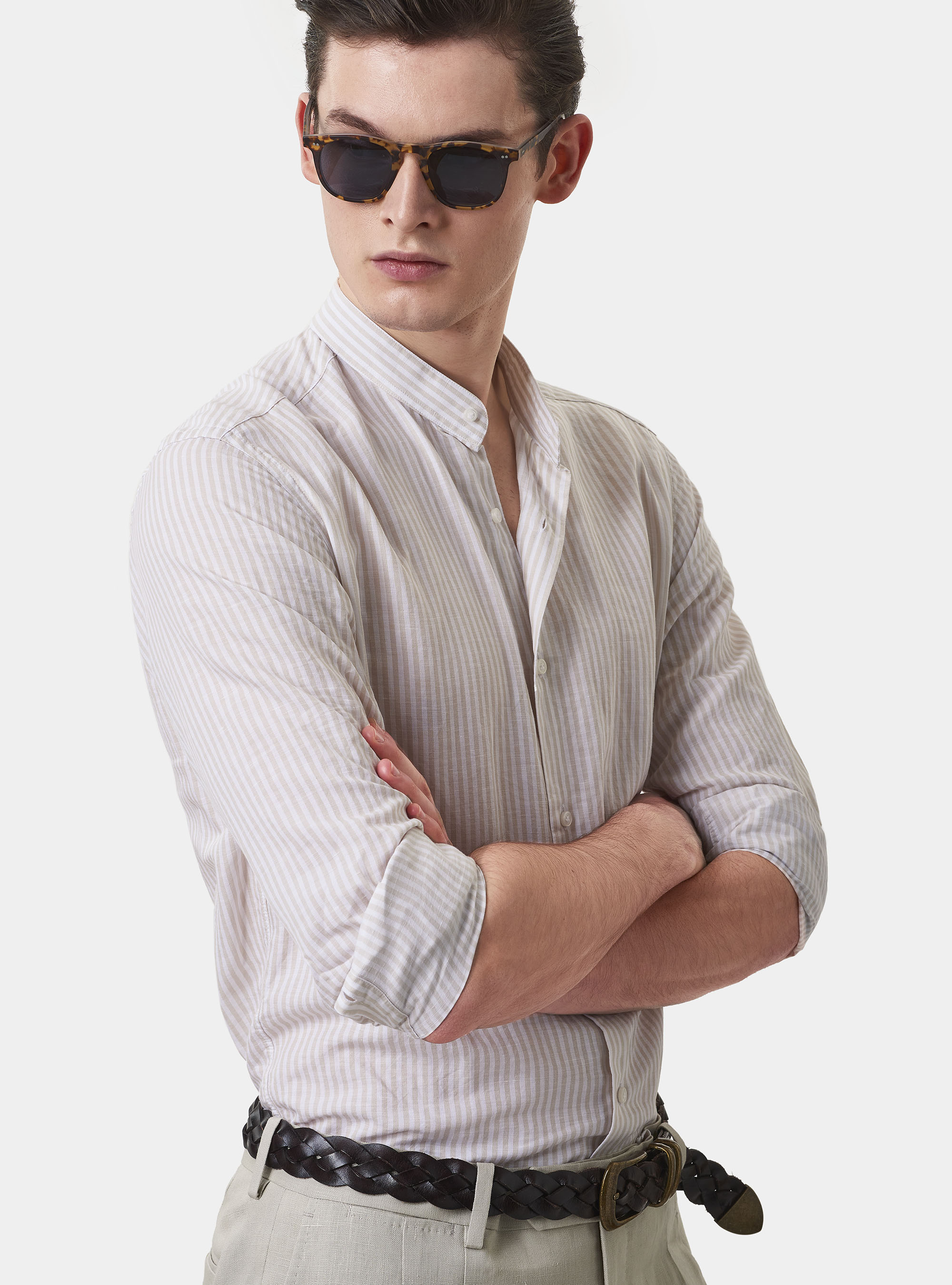 Striped Korean collar shirt