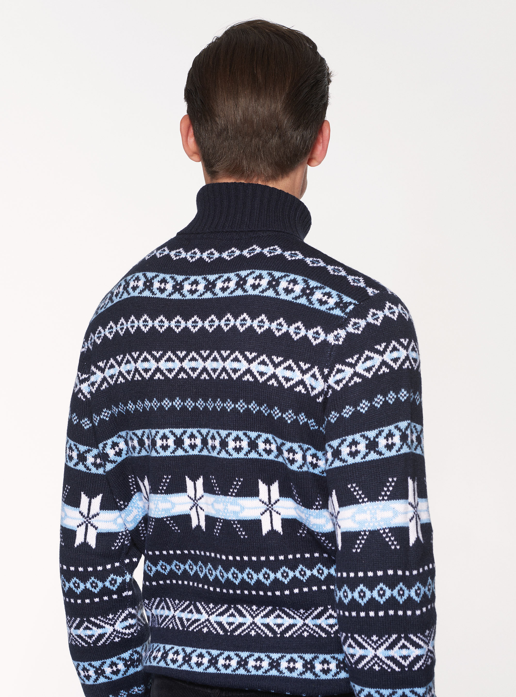 Maglia collo alto jacquard, BLU NAVY