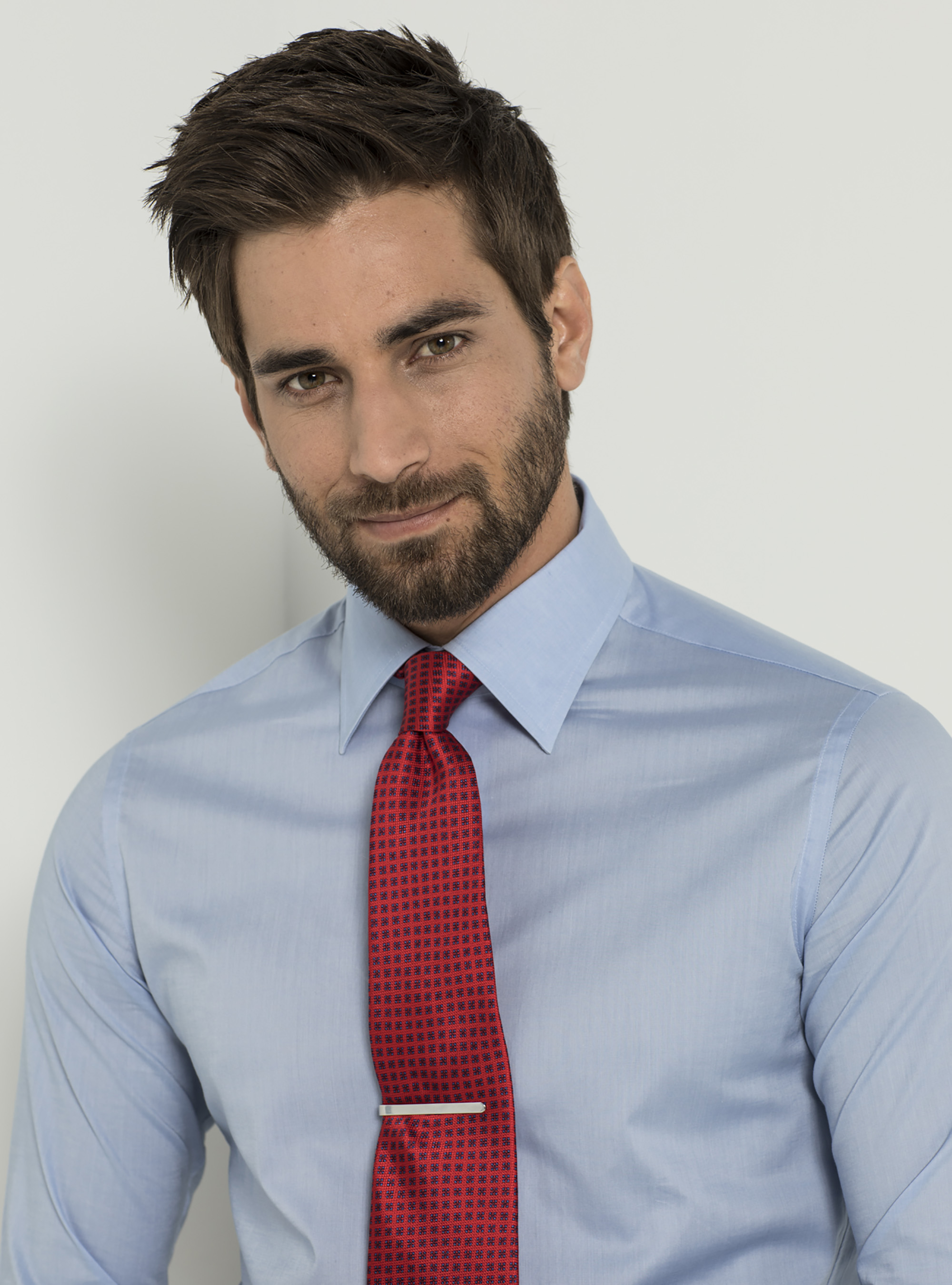 Chemise &agrave; col italien en mousseline de coton unie, BLEU CIEL