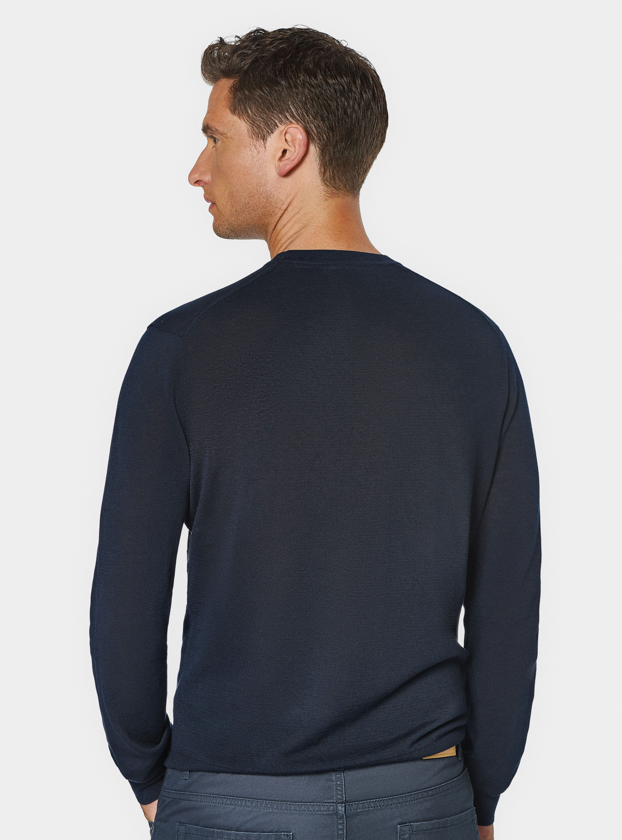 Cotton and silk crew-neck sweater, NAVY BLUE