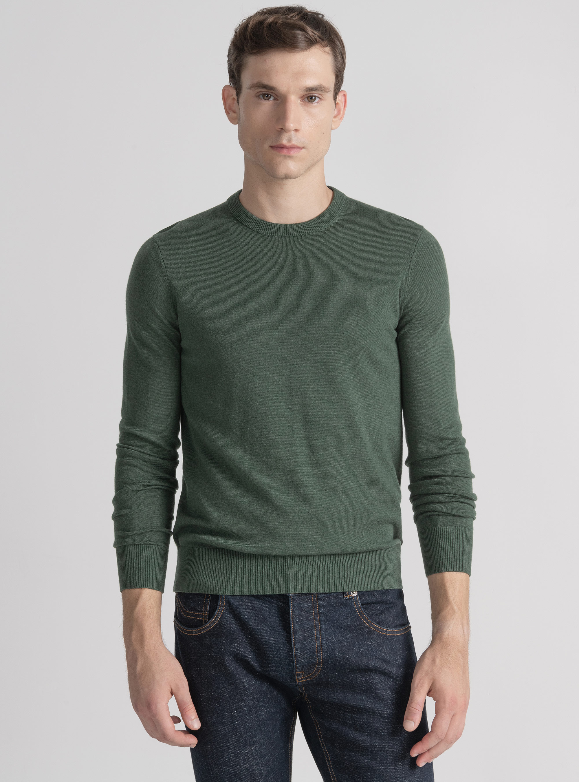 Maglia girocollo in misto lana, MILITARE 0609C