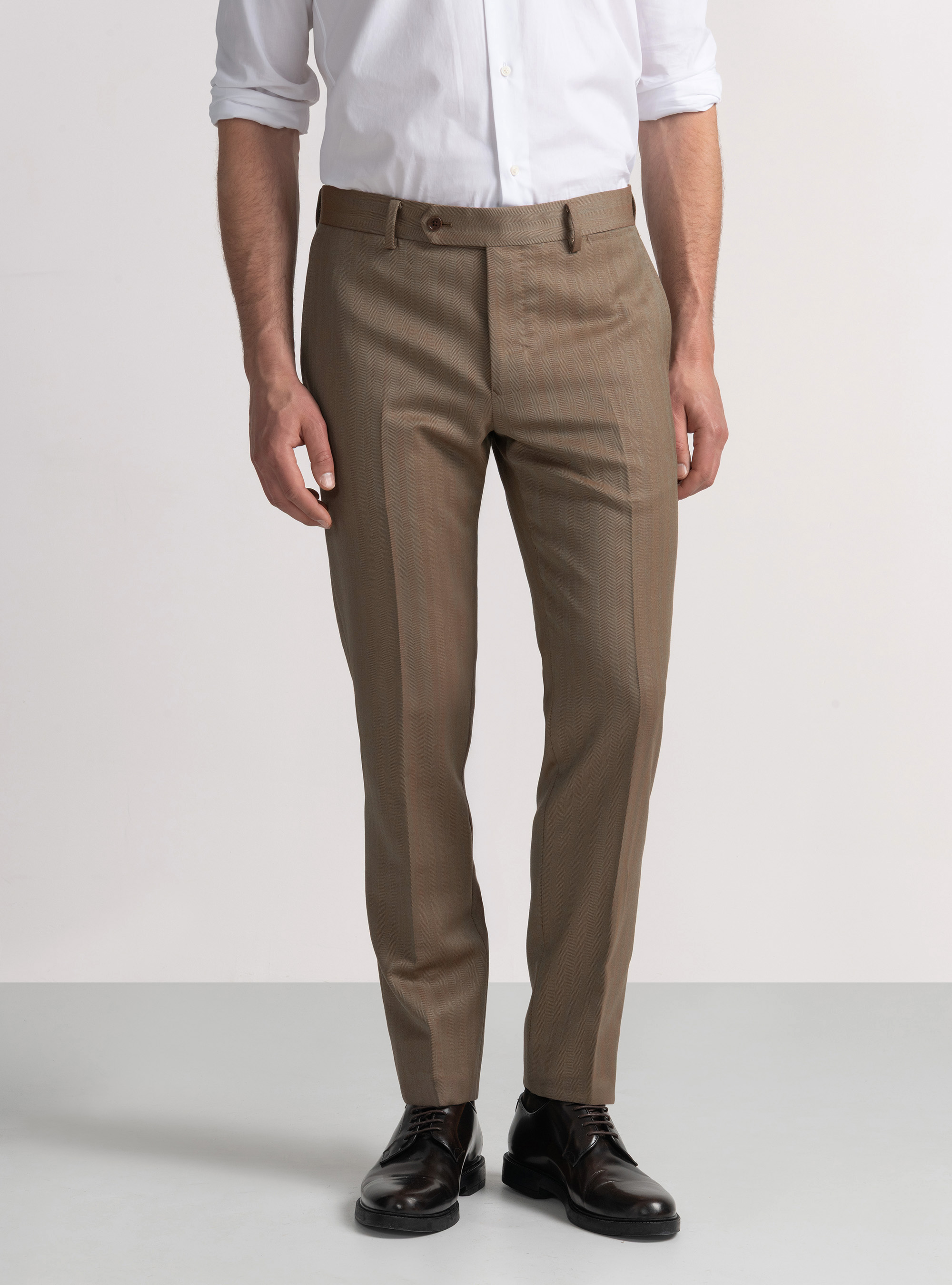 Pantalón de traje en espiga de lana Vitale Barberis Canonico, ARCILLA