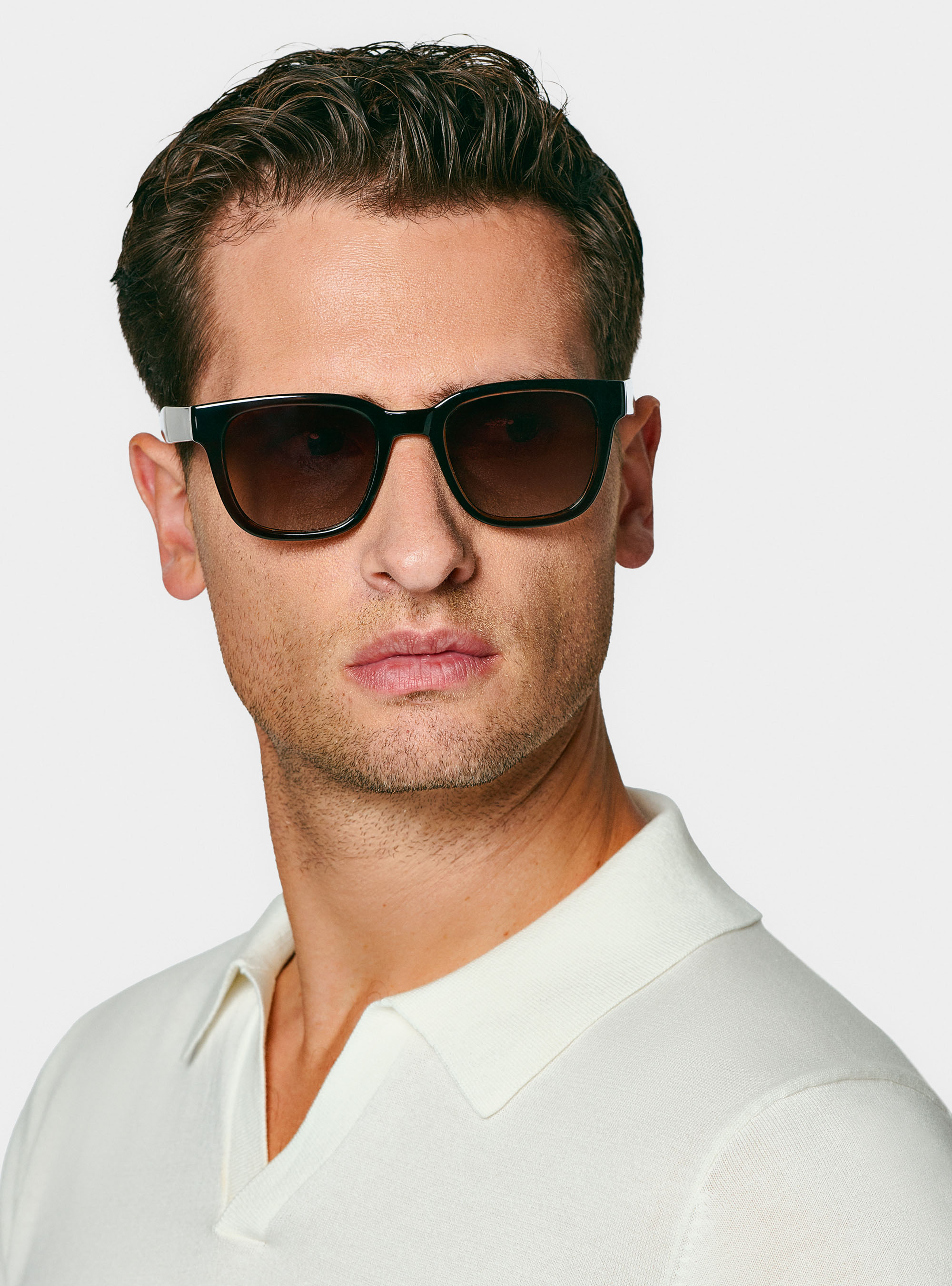 Polo in maglia senza bottoni in cotone extrafine, BIANCO