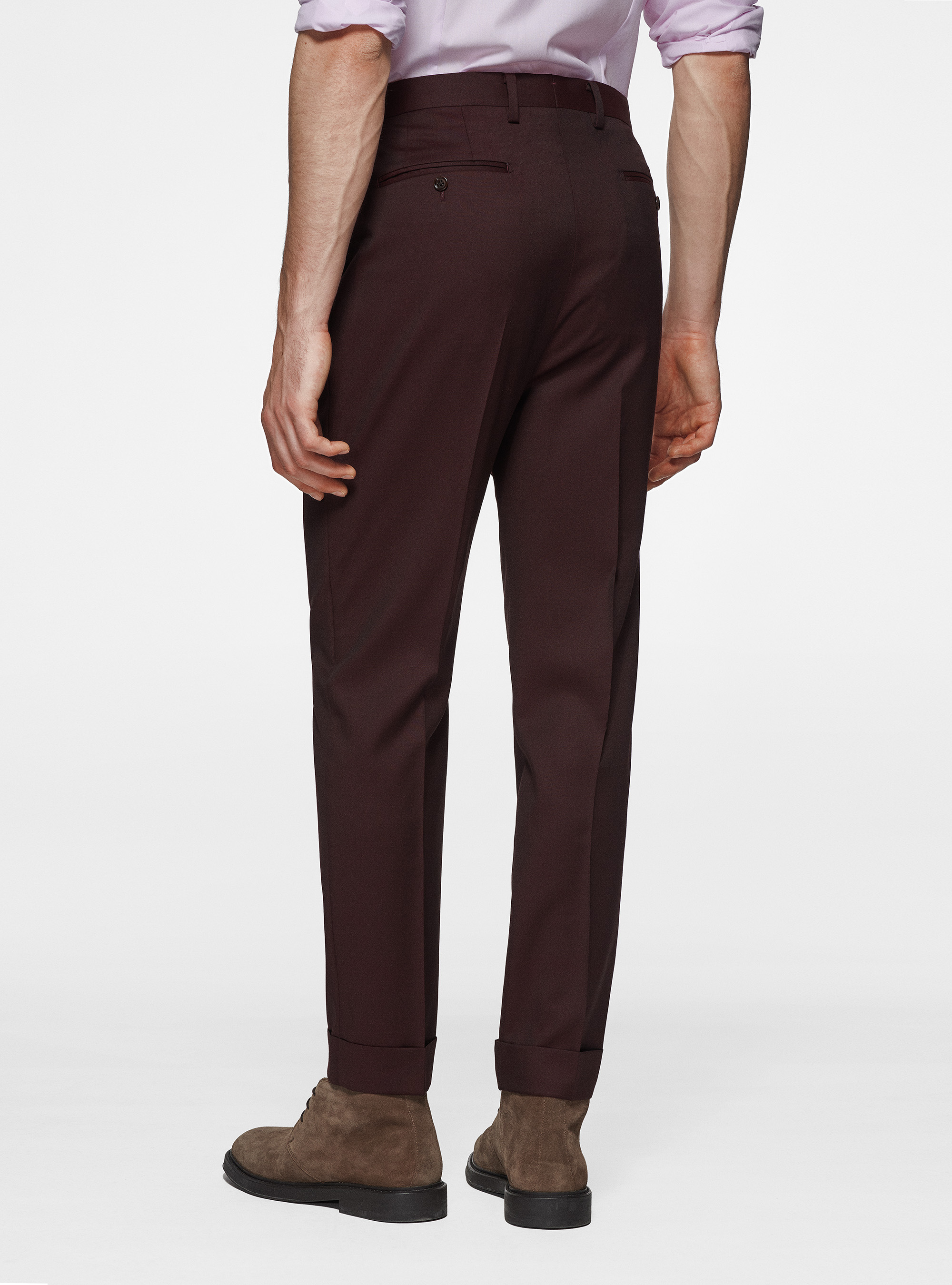 Pantalón doble pinza de pura lana Reda, BURDEOS